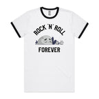 Rock And Roll Forever - Staple Ringer Tee White Black Ringer T-Shirt Music Printed In Australia