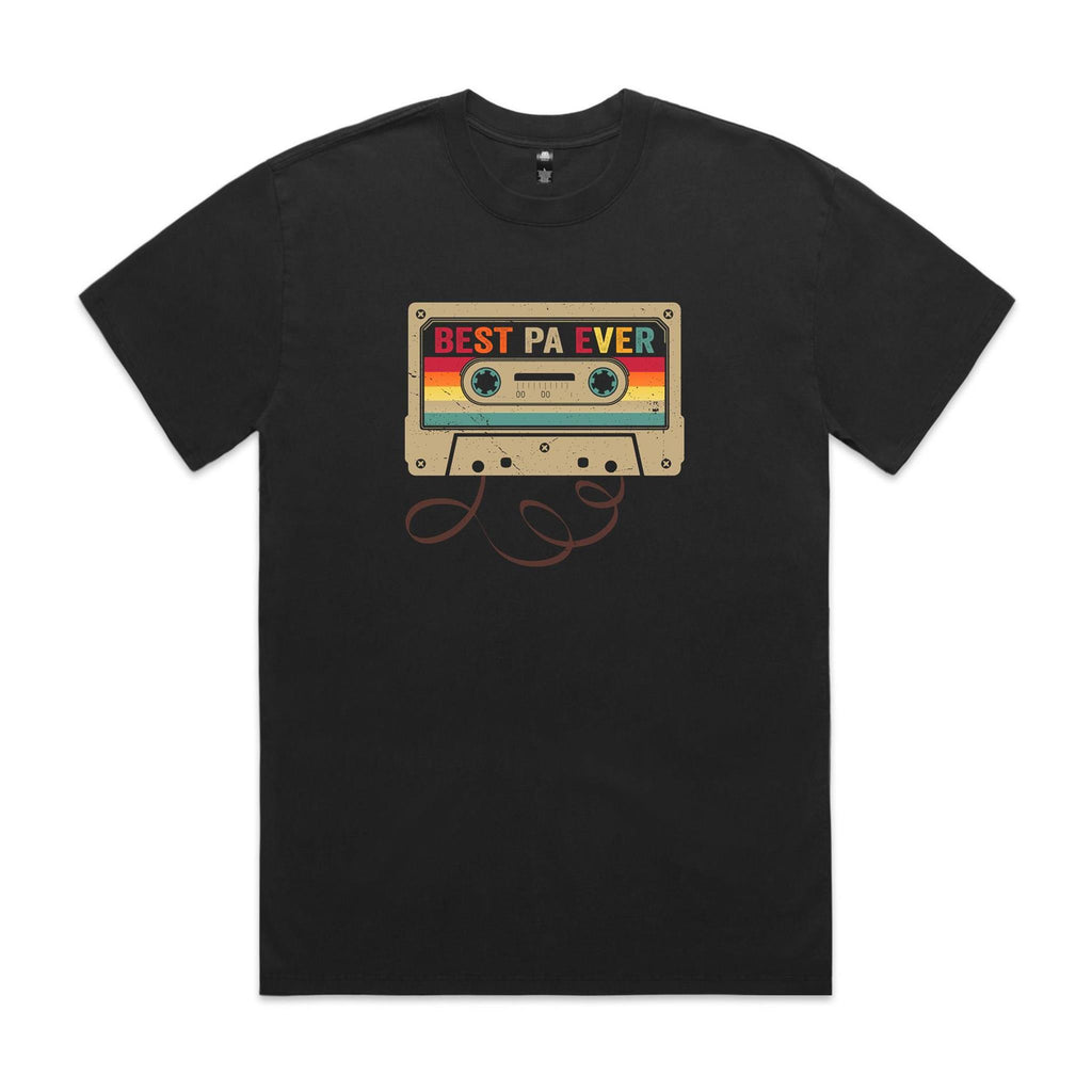 Best Pa Ever, Cassette Tape AS Colour Heavy Faded Tee Unisex Faded Black Heavy Faded T-shirt Dad Music Printed In Australia