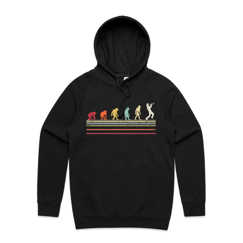 Trumpet Player Evolution - Mens Hoodie Black Mens Hoodie Music Printed In Australia