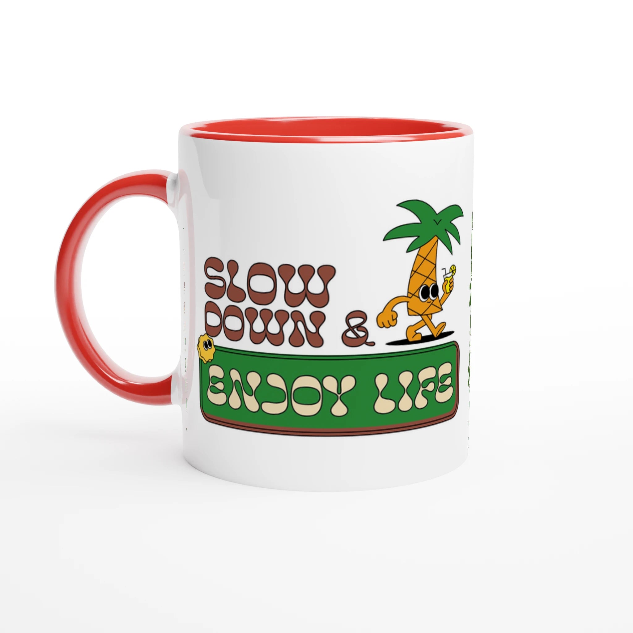 Personalise - Slow Down And Enjoy Life - White 11oz Ceramic Mug Ceramic Red Personalised Mug customise Globally Fulfilled personalise Retro