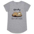Sleepy Slothitude, Sloth - Womens Scoop Neck T-Shirt Grey Marle Womens Scoop Neck T-shirt animal Printed In Australia