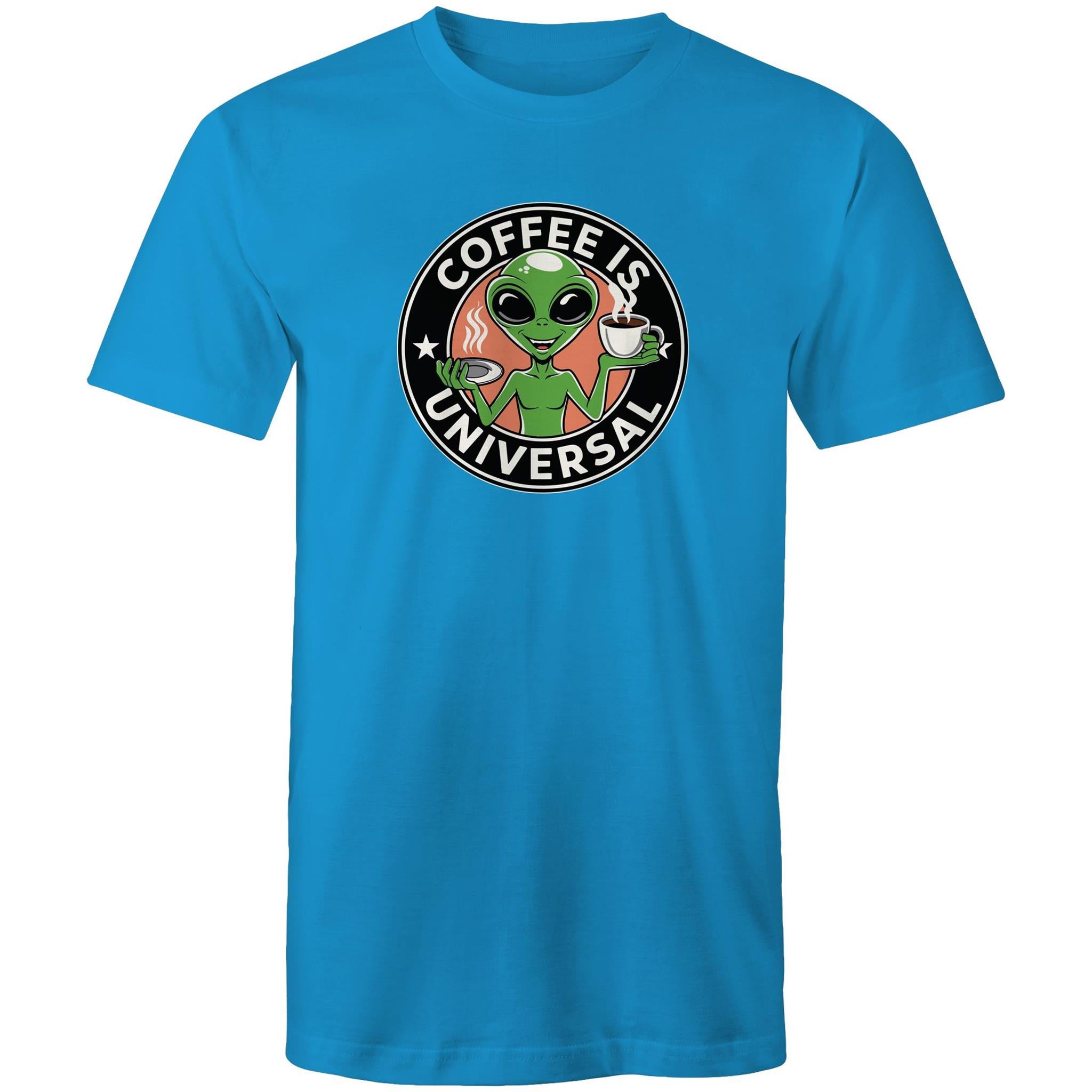 Coffee Is Universal, Alien - Mens T-Shirt Arctic Blue Mens T-shirt Coffee Printed In Australia Sci Fi