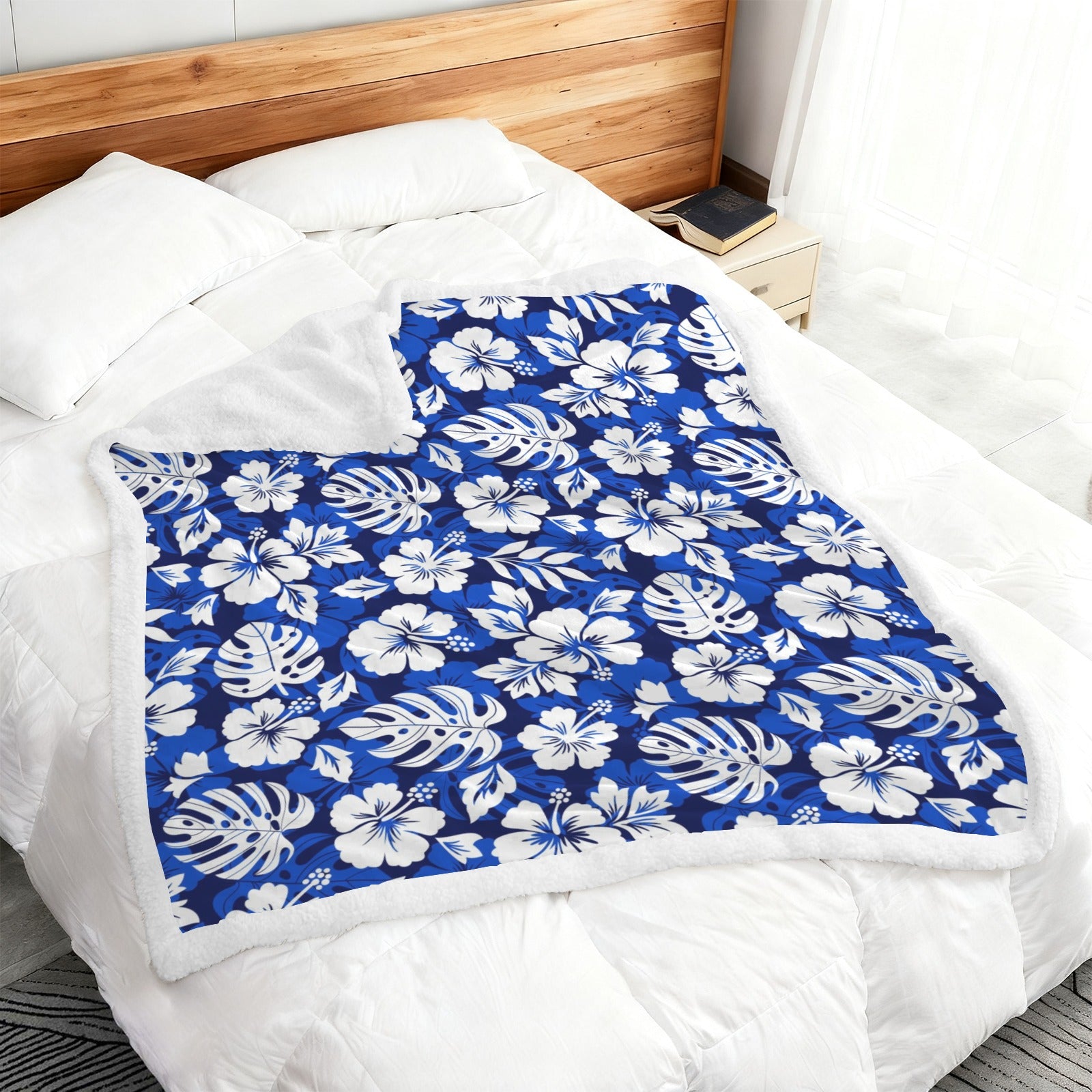 Blue Hawaiian Floral - Double-Layer Fleece Blanket 51"x59"