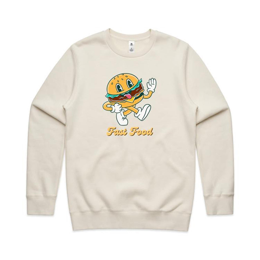 Fast Food, Hamburger - AS Colour Stencil Crew Sweatshirt Ecru Sweatshirt Food Printed In Australia
