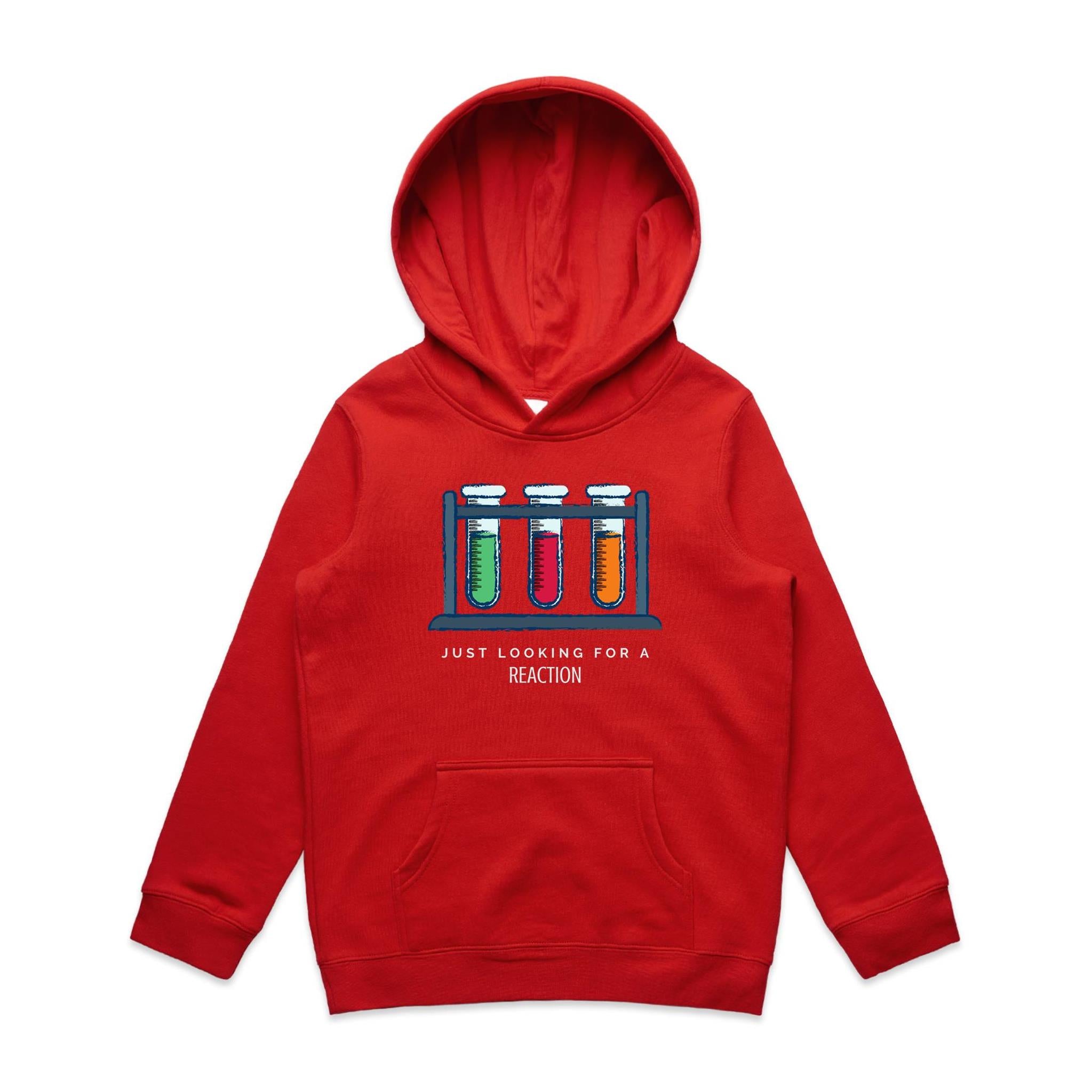 Test Tubes, Just Looking For A Reaction - Kids Hoodie Red Kids Hoodie Printed In Australia