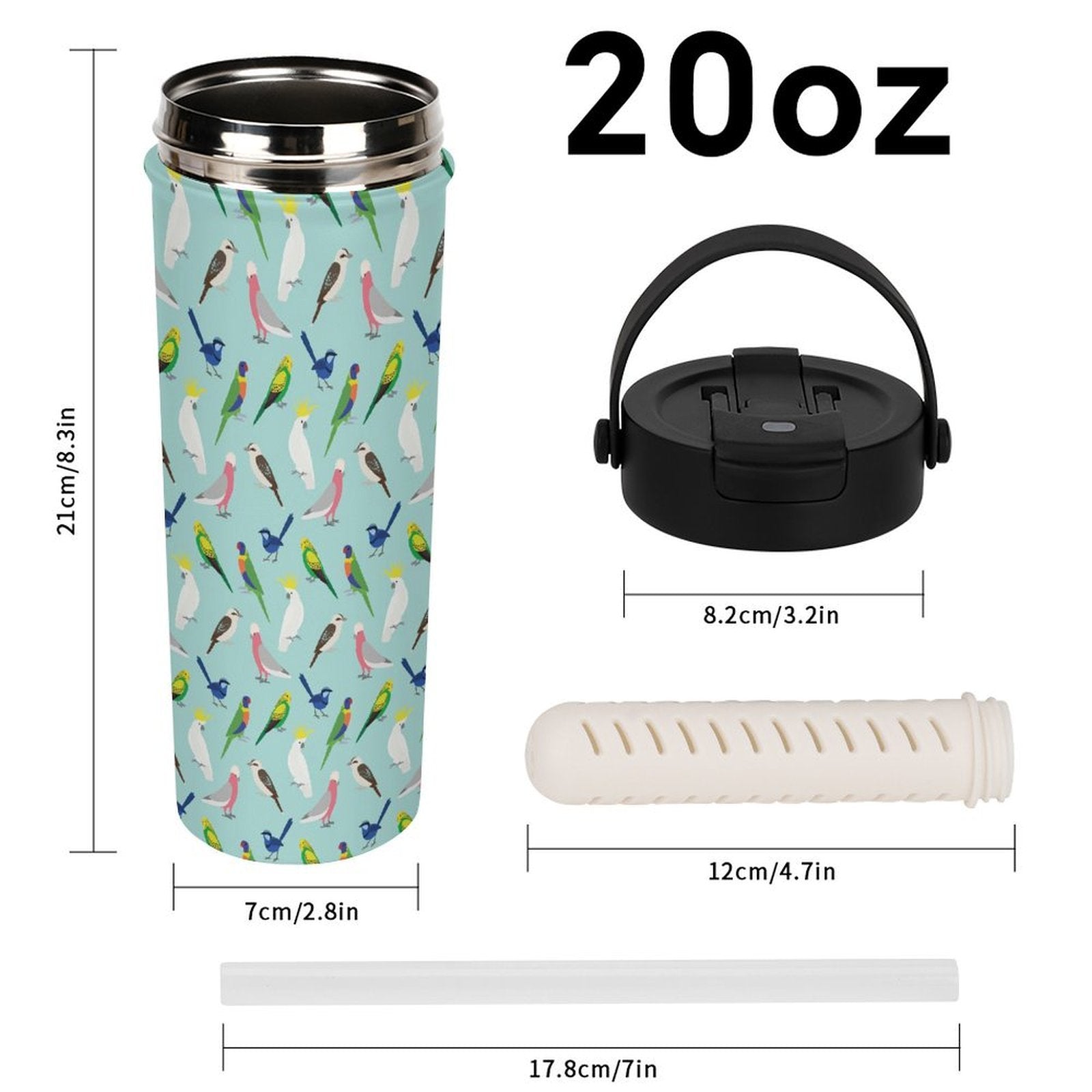 Australian Birds 20oz Tea Tumbler with Carry Handle
