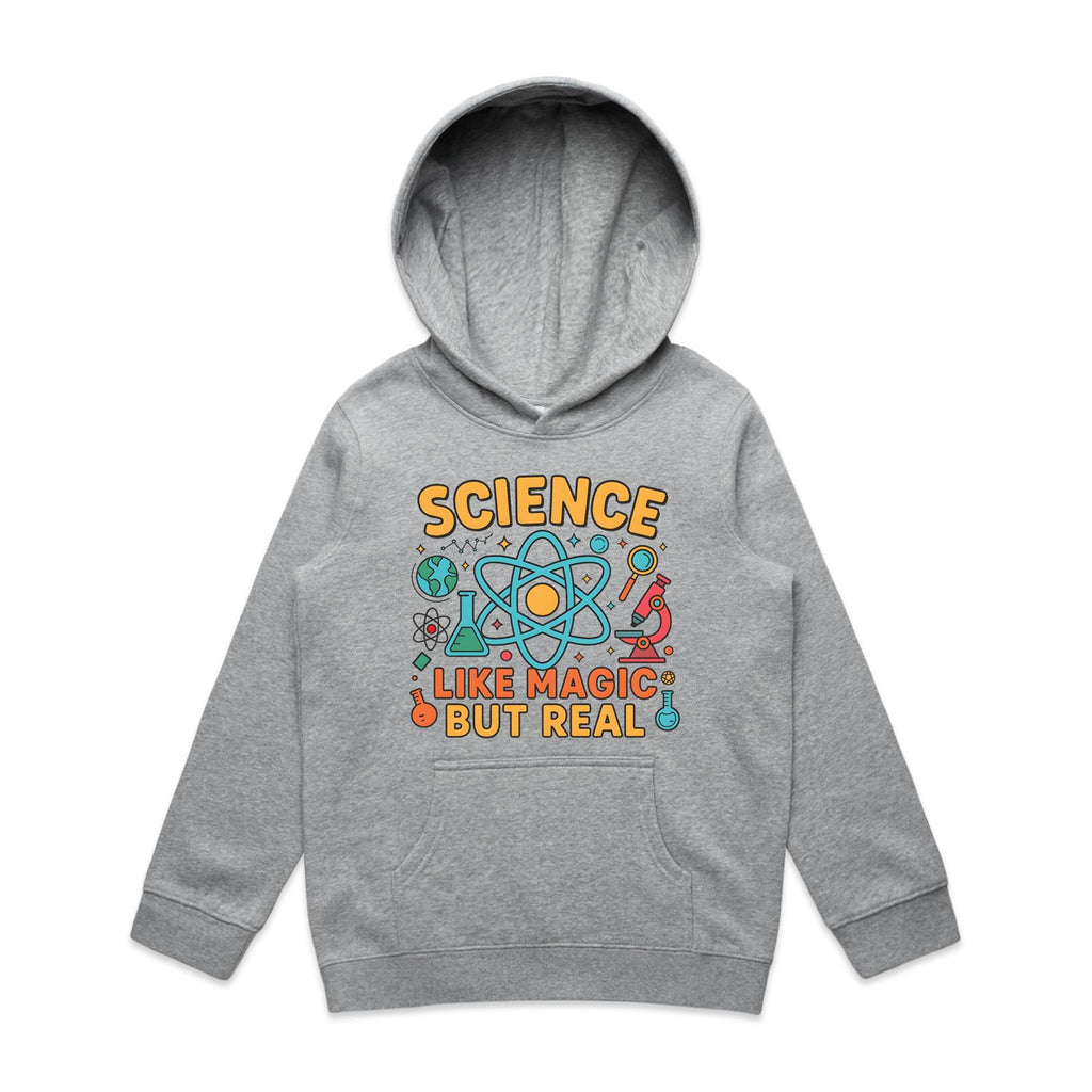 Science, Like Magic But Real - Kids Hoodie Grey Marle Kids Hoodie Printed In Australia Science