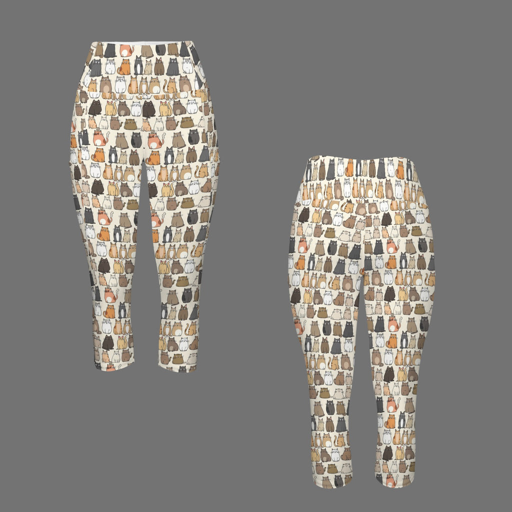 Lots Of Cats Women's High Waist Pocket Capri Yoga Leggings Women's High Waist Capri Yoga Leggings animal Printed Offshore