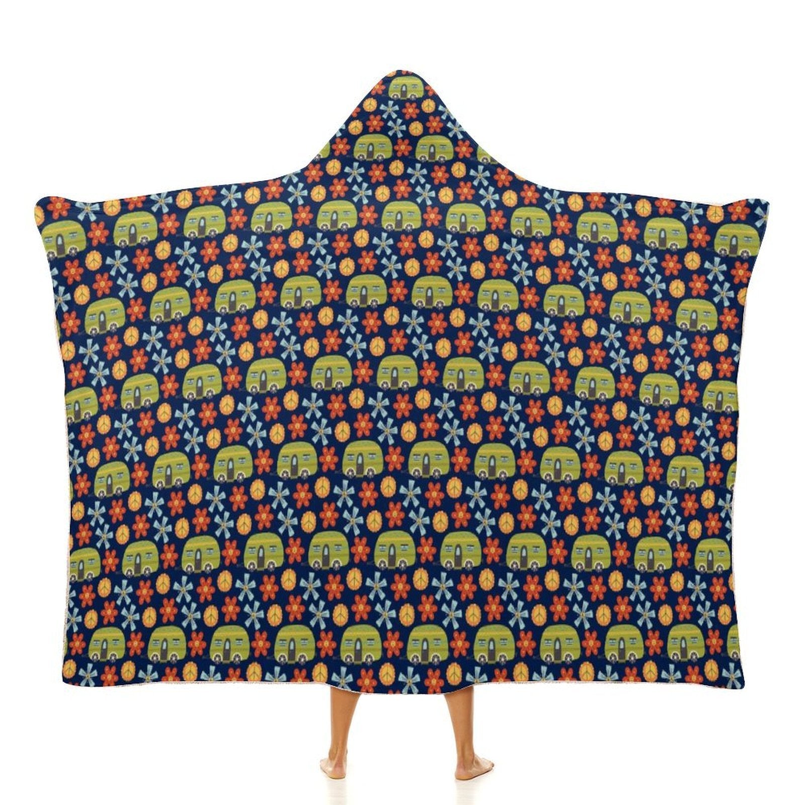 Hippie Caravan Kids Hooded Blanket 100cm x 130cm white 40"×50" Kids Hooded Blanket Printed Offshore Retro