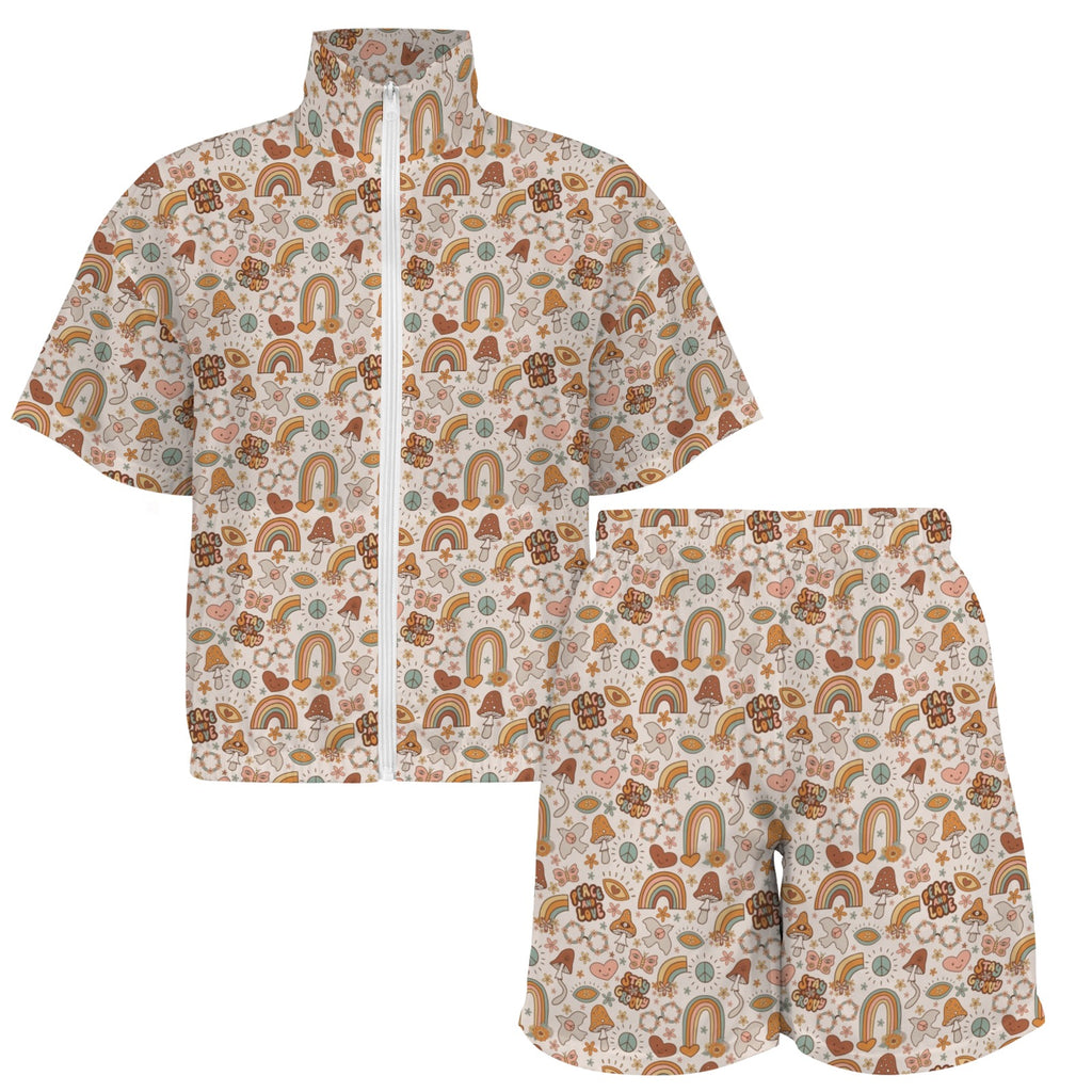 Peace And Love Women's Windbreaker Short Set Women's Windbreaker Short Set Printed Offshore Retro