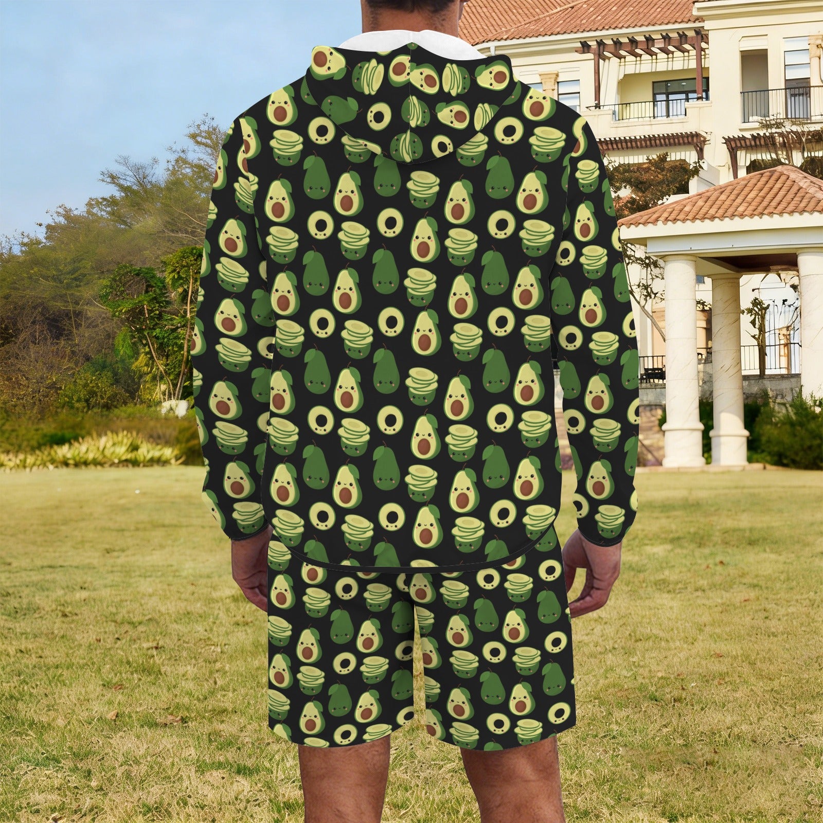 Cute Avocados Men's Lightweight Sun Hoodie & Shorts Set Men's Lightweight Sun Hoodie & Shorts Food Printed Offshore