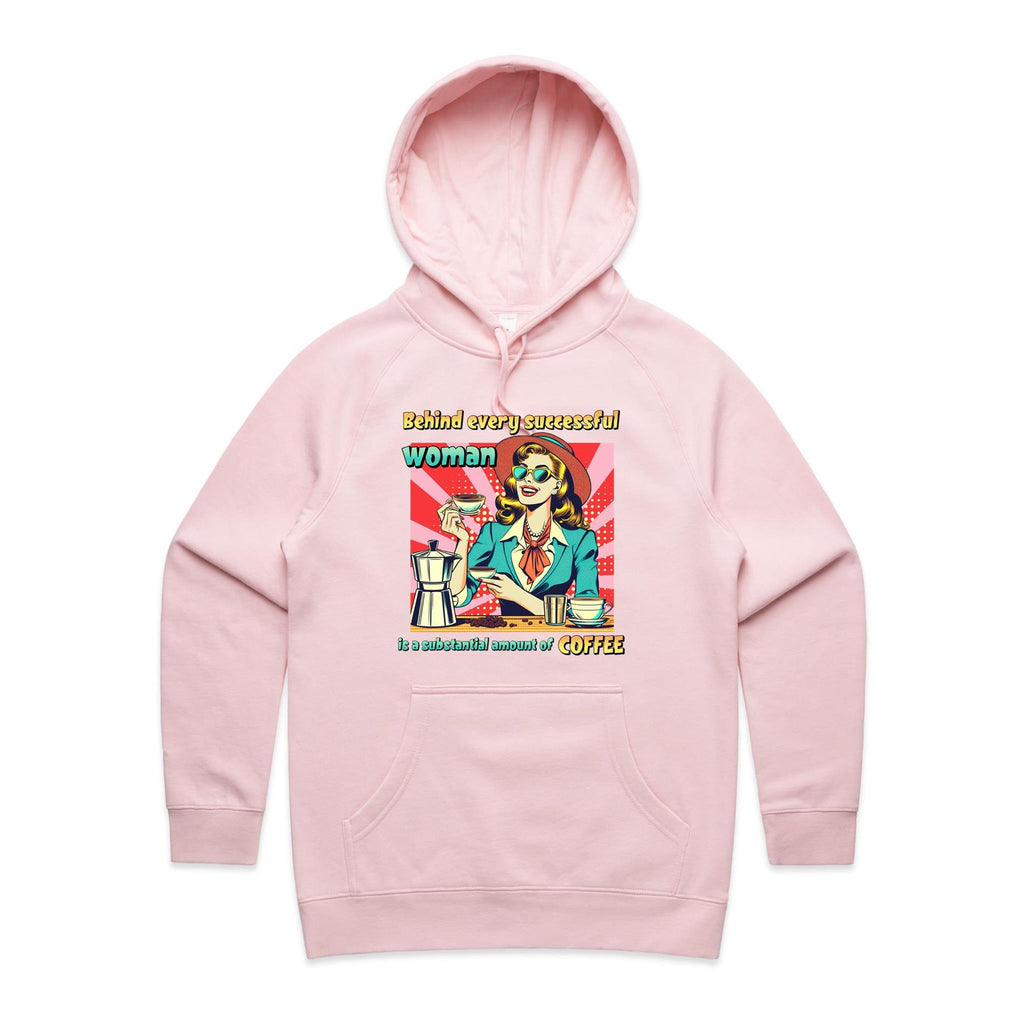 Retro Coffee Woman Women's AS Colour Hoodie Pink Womens Hoodie Coffee Printed In Australia Retro