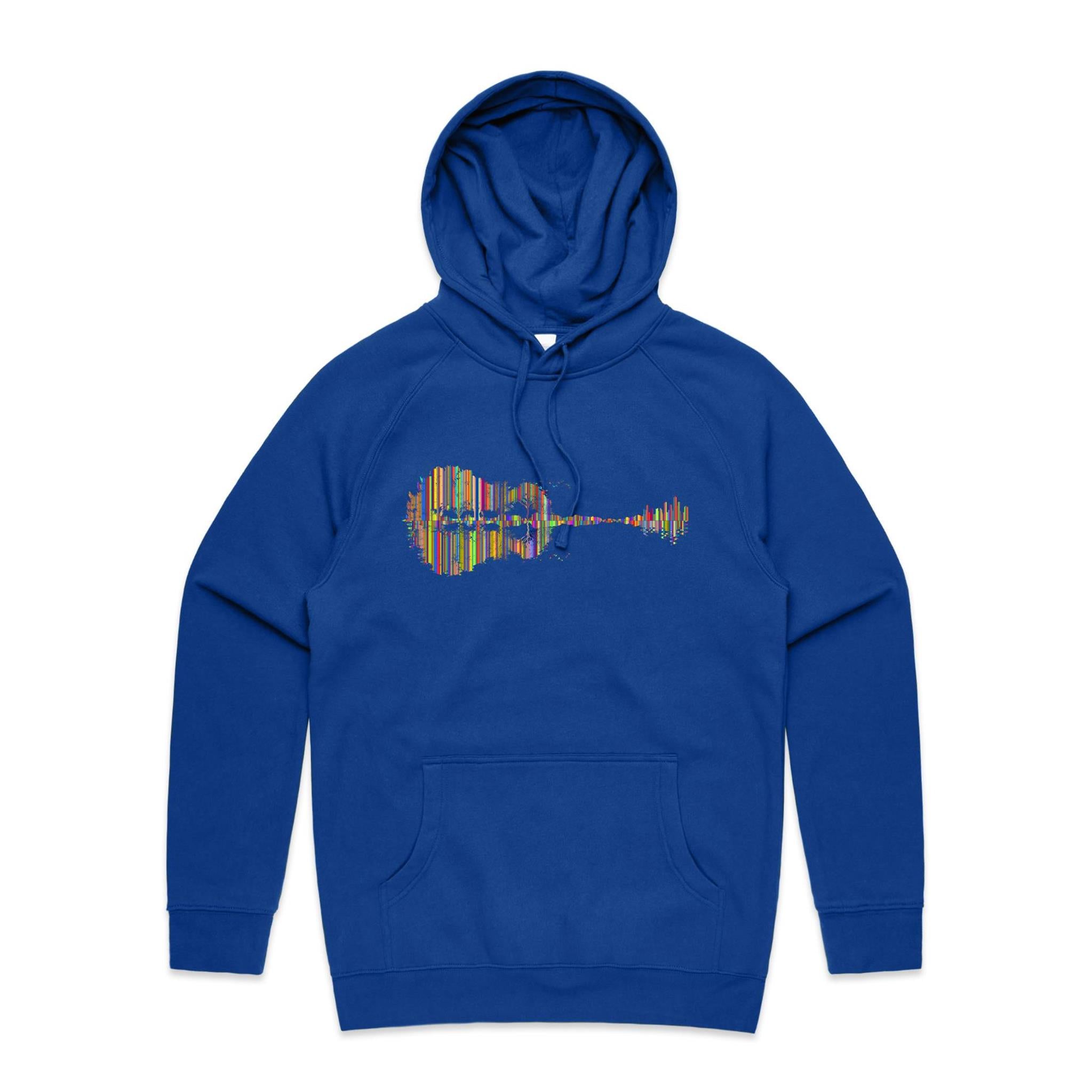 Guitar Reflection In Colour - Mens Hoodie Bright Royal Mens Hoodie Music Printed In Australia