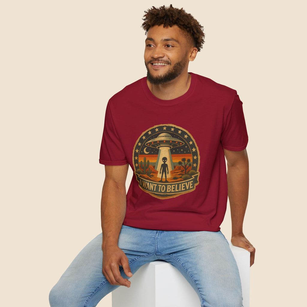 I Want To Believe UFO Alien Abduction Unisex T-Shirt Cardinal Red Unisex Adult T-shirt Globally Fulfilled Sci Fi