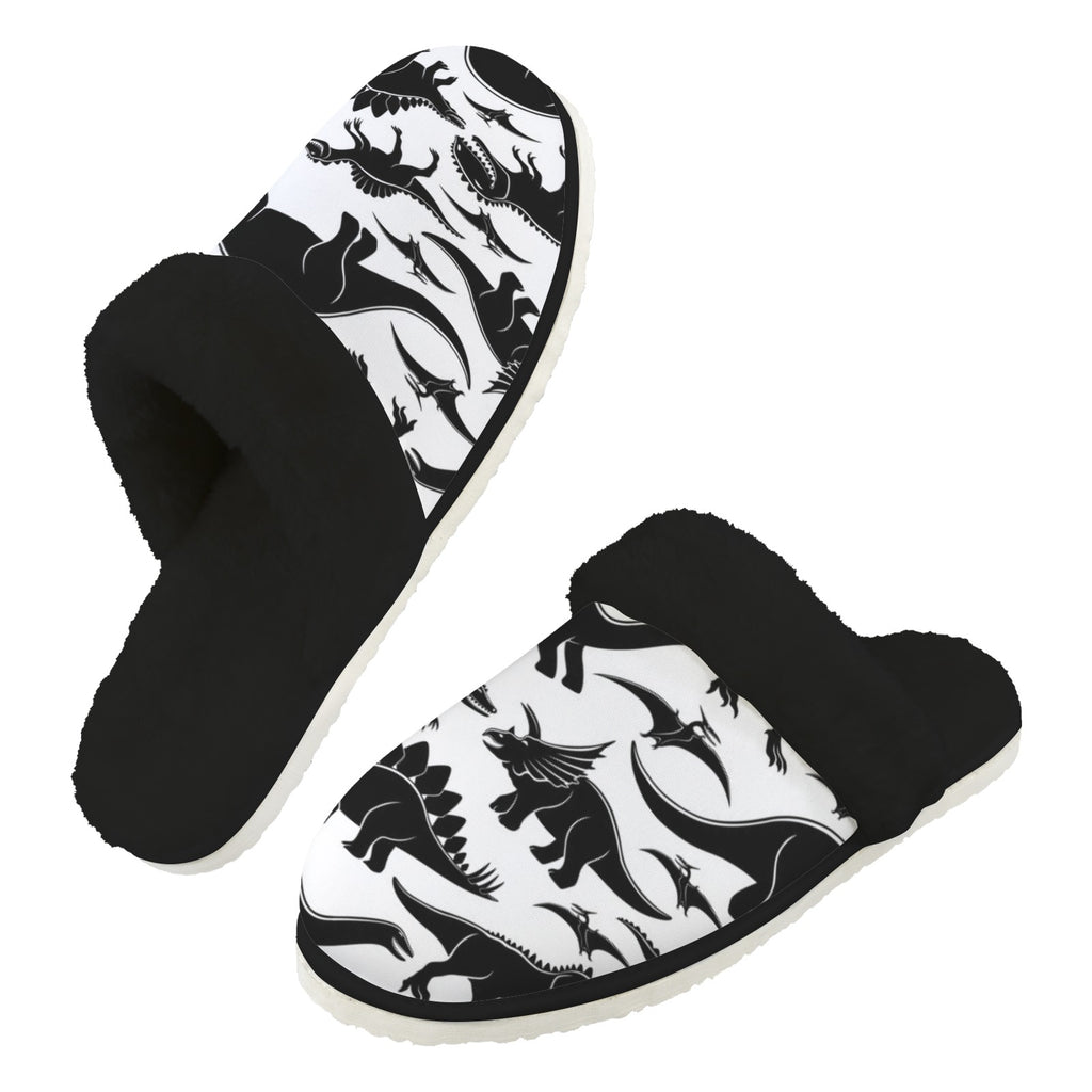 Dinosaurs Men's Fur Trim Thick-Sole Indoor Slippers 2XL Men's Fur Trimmed Slippers animal Printed Offshore