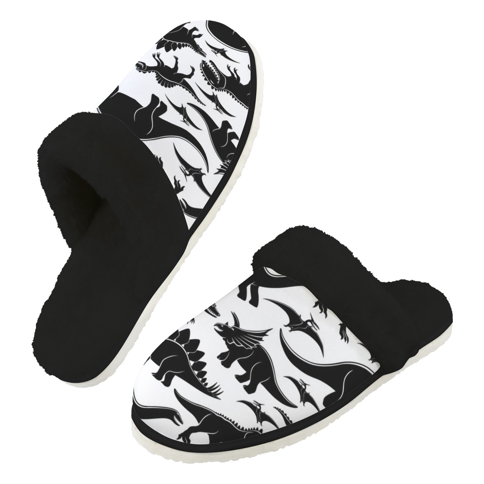 Dinosaurs Men's Fur Trim Thick-Sole Indoor Slippers 2XL Men's Fur Trimmed Slippers animal Printed Offshore