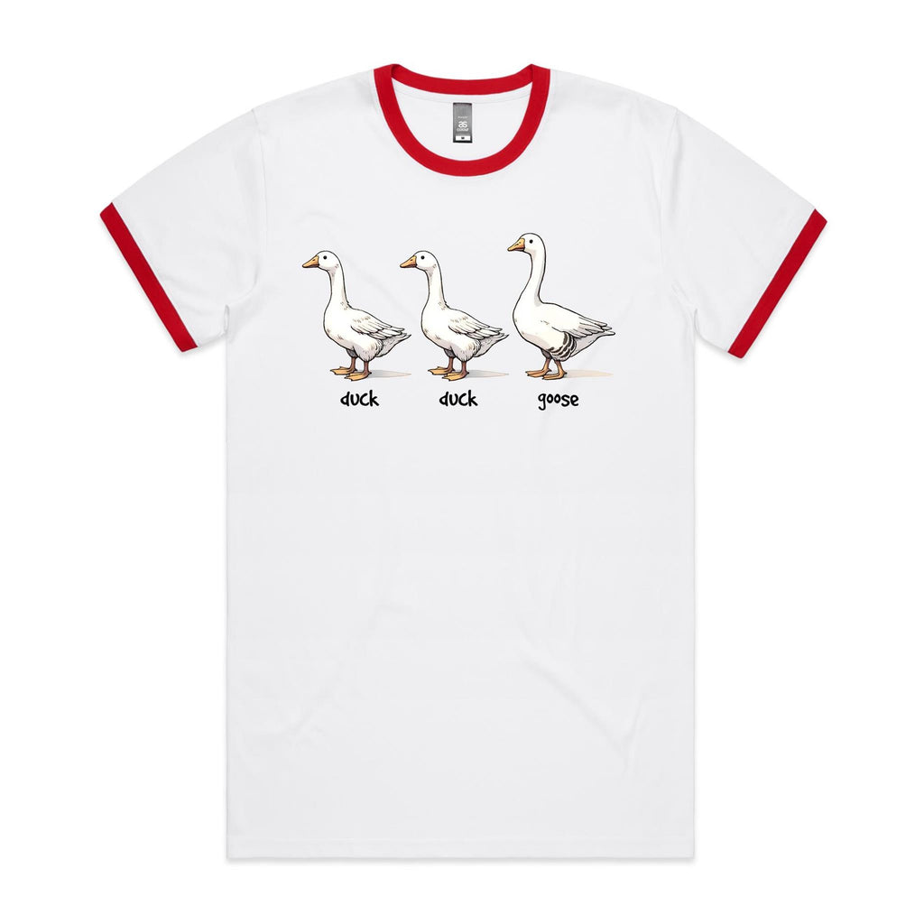 Duck Duck Goose - Staple Ringer Tee White Red Ringer T-Shirt animal Games Printed In Australia