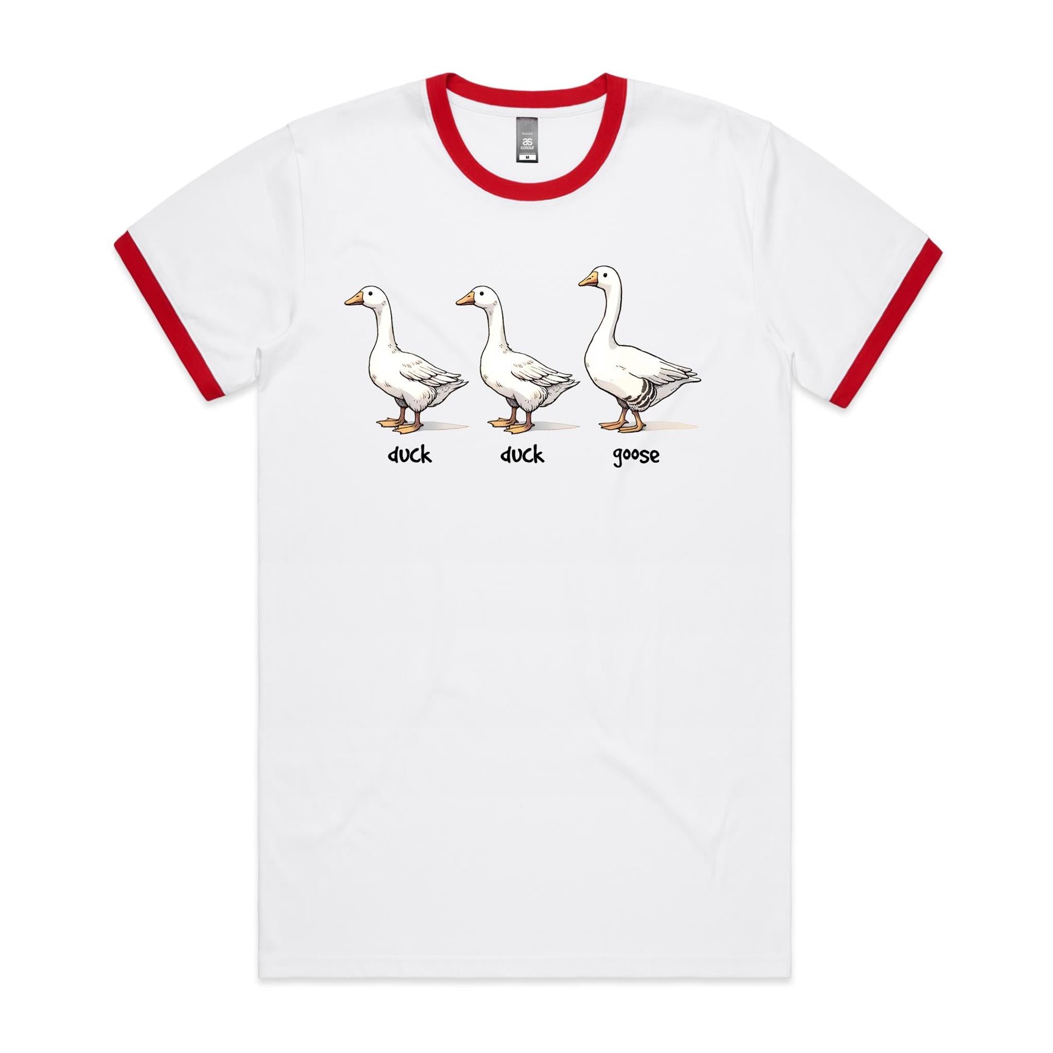 Duck Duck Goose - Staple Ringer Tee White Red Ringer T-Shirt animal Games Printed In Australia