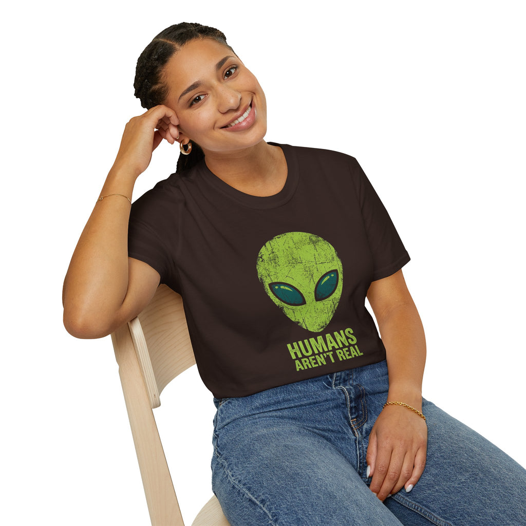 Green Alien Head Humans Aren't Real Unisex T-Shirt Unisex Adult T-shirt Globally Fulfilled Sci Fi