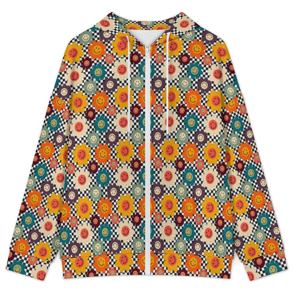 Happy Retro Flowers Women's Full-Zip Hoodie