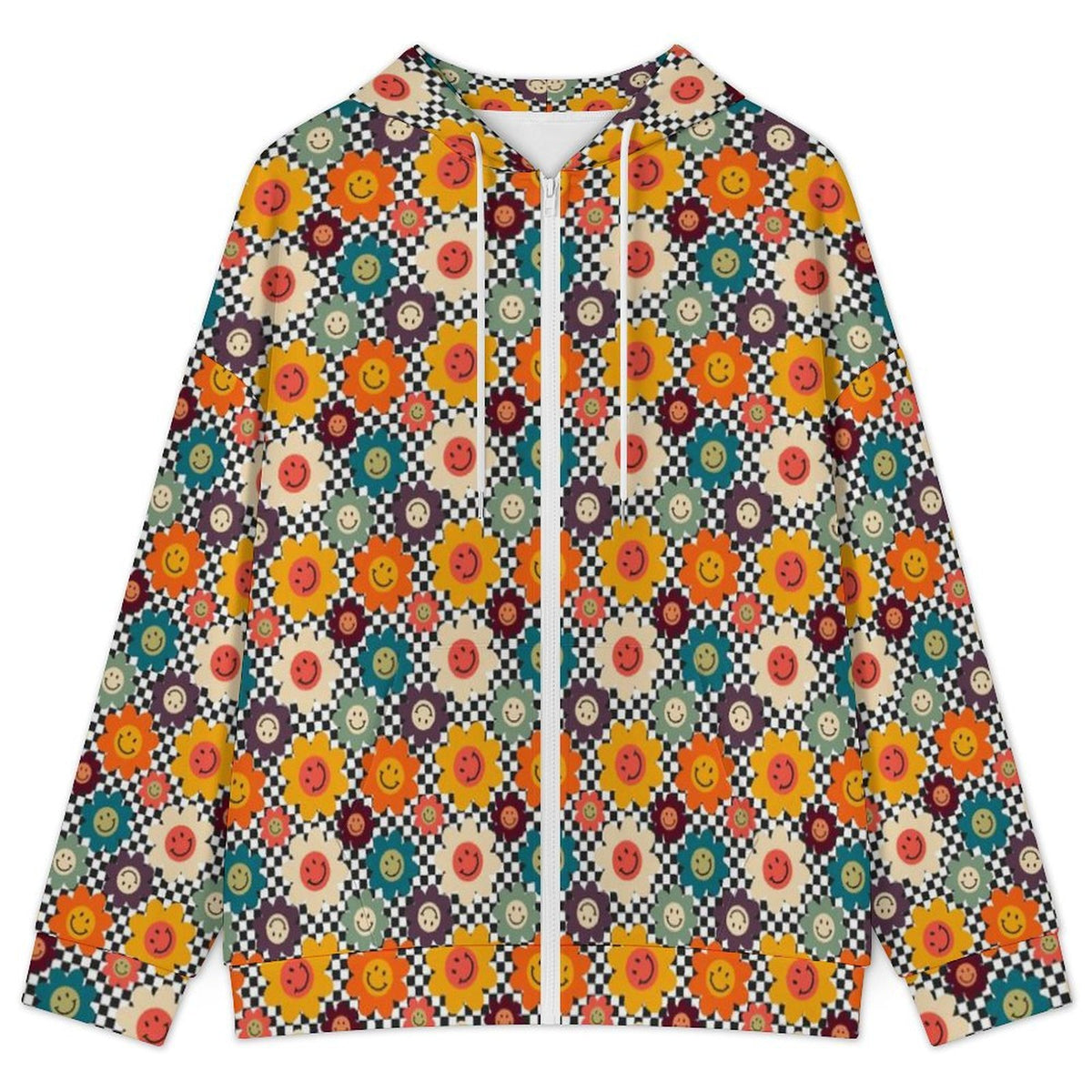 Happy Retro Flowers Women's Full-Zip Hoodie