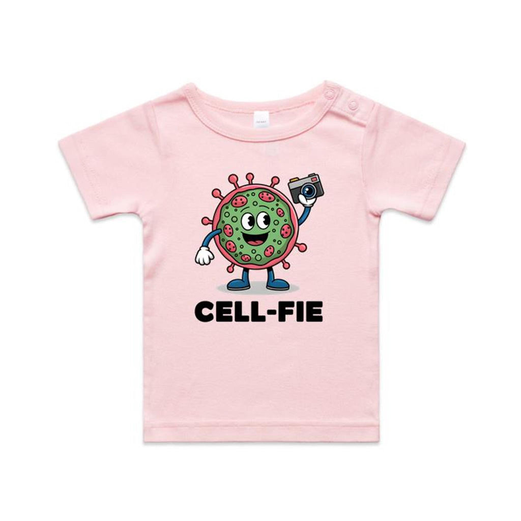 Cell-fie Cell Selfie AS Colour Baby T-shirt Pink Baby T-shirt Printed In Australia Science