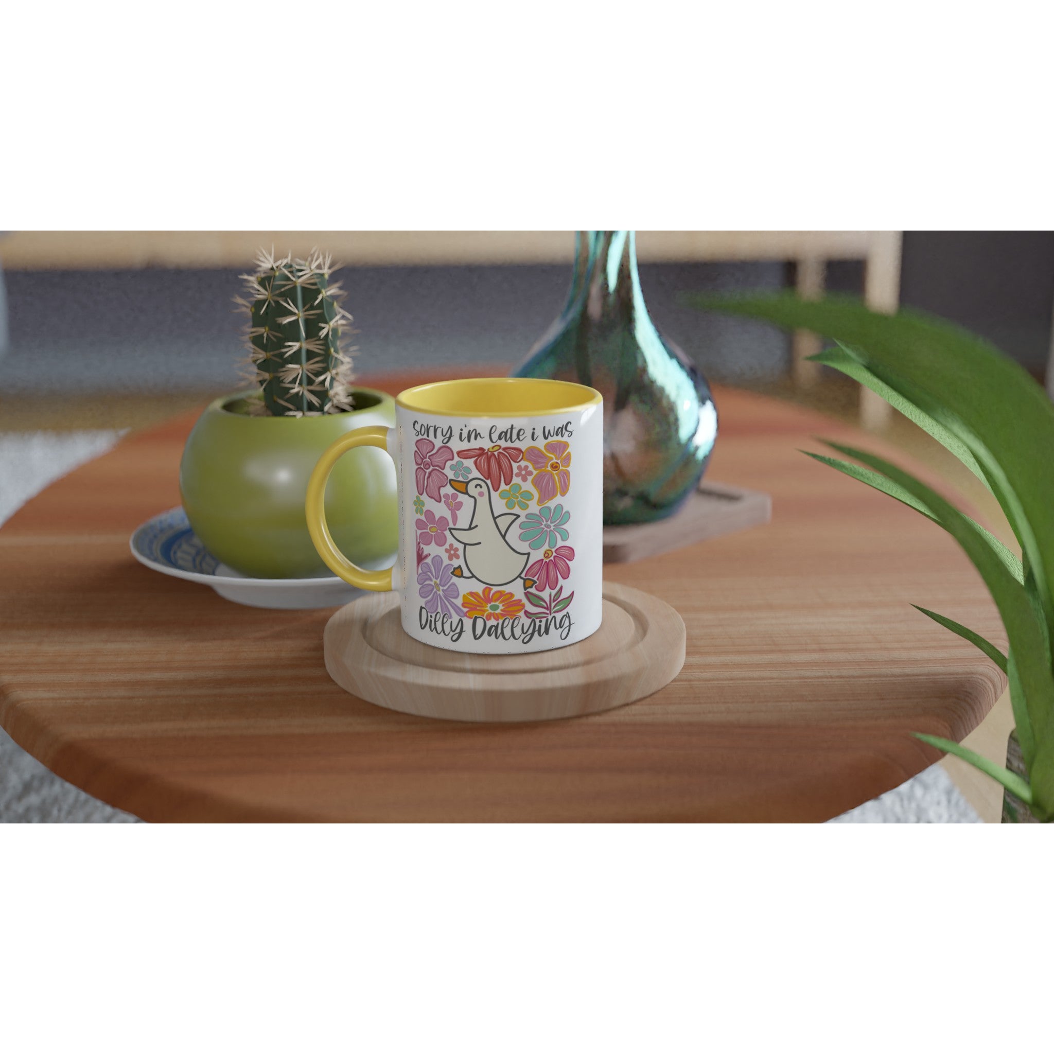 Sorry I'm Late, I Was Dilly Dallying - White 11oz Ceramic Mug with Colour Inside Colour 11oz Mug animal Globally Fulfilled