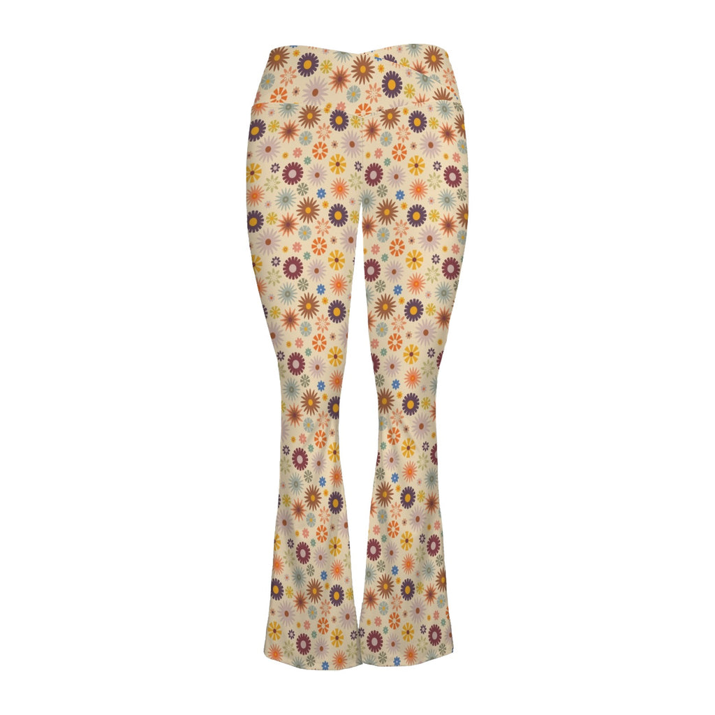 Abstract Floral High Waist Crossover Tummy Control Flare Leggings