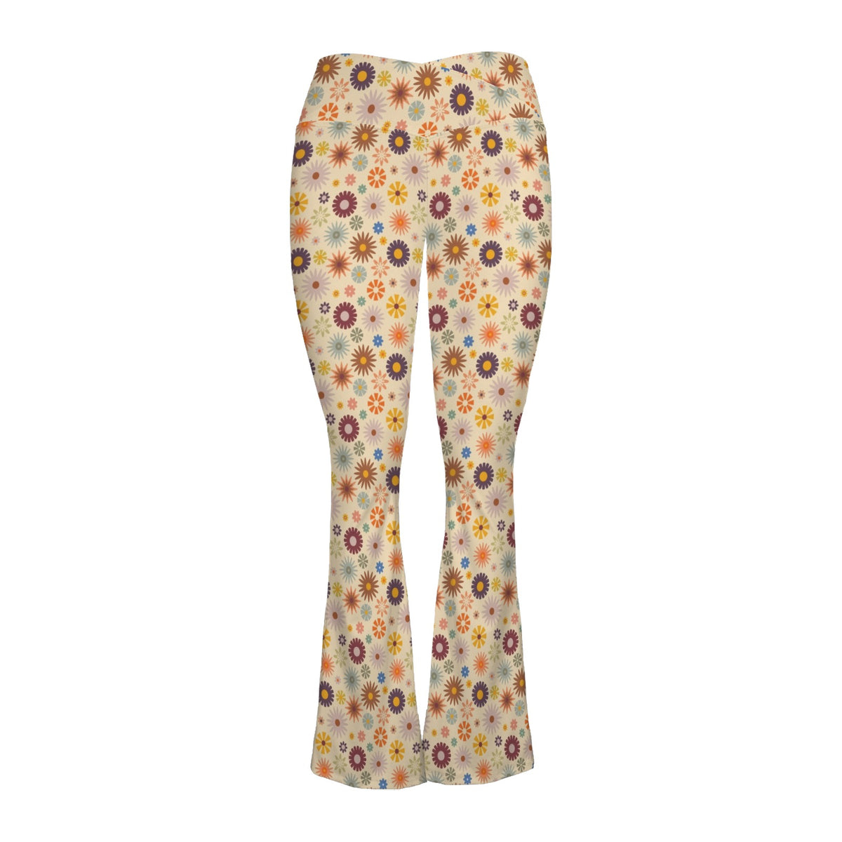 Abstract Floral High Waist Crossover Tummy Control Flare Leggings