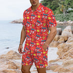 Comic Book Red Men's Hawaiian Shirt & Shorts Set Men's Hawaiian Shirt & Shorts Set comic Printed Offshore