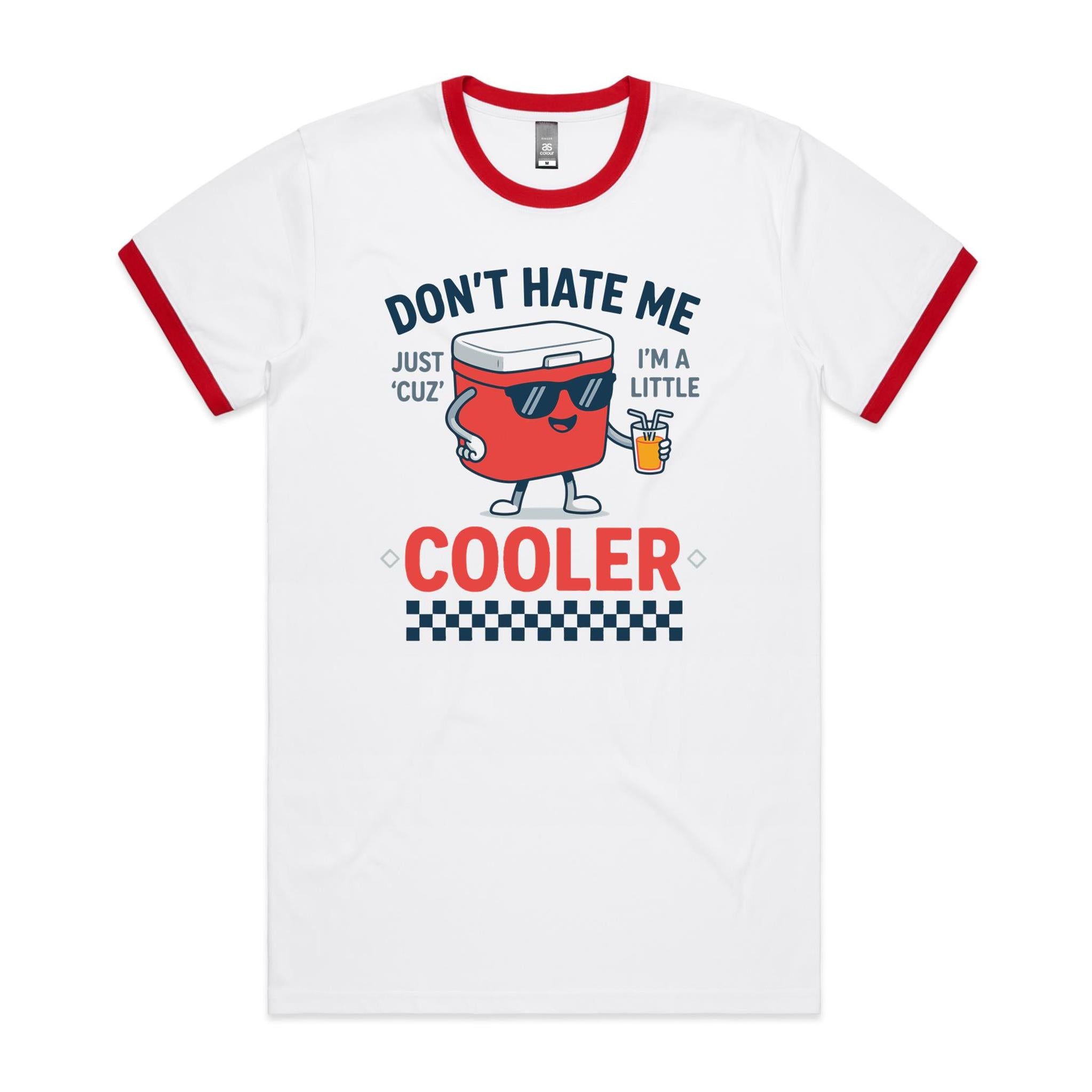I'm A Little Cooler Men's AS Colour Ringer Tee White Red Ringer T-Shirt Printed In Australia