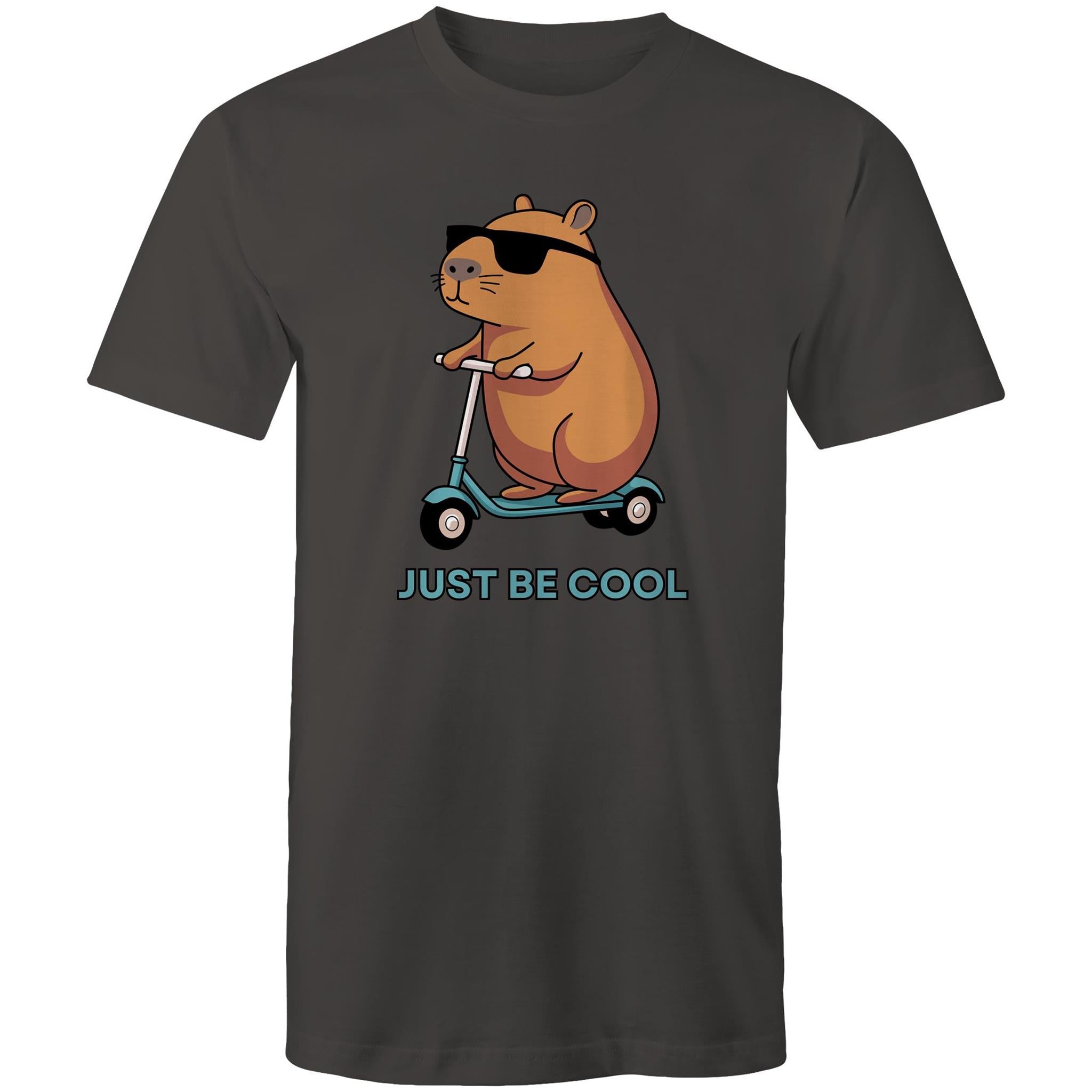 Just Be Cool, Capybara - Mens T-Shirt Charcoal Mens T-shirt animal Printed In Australia