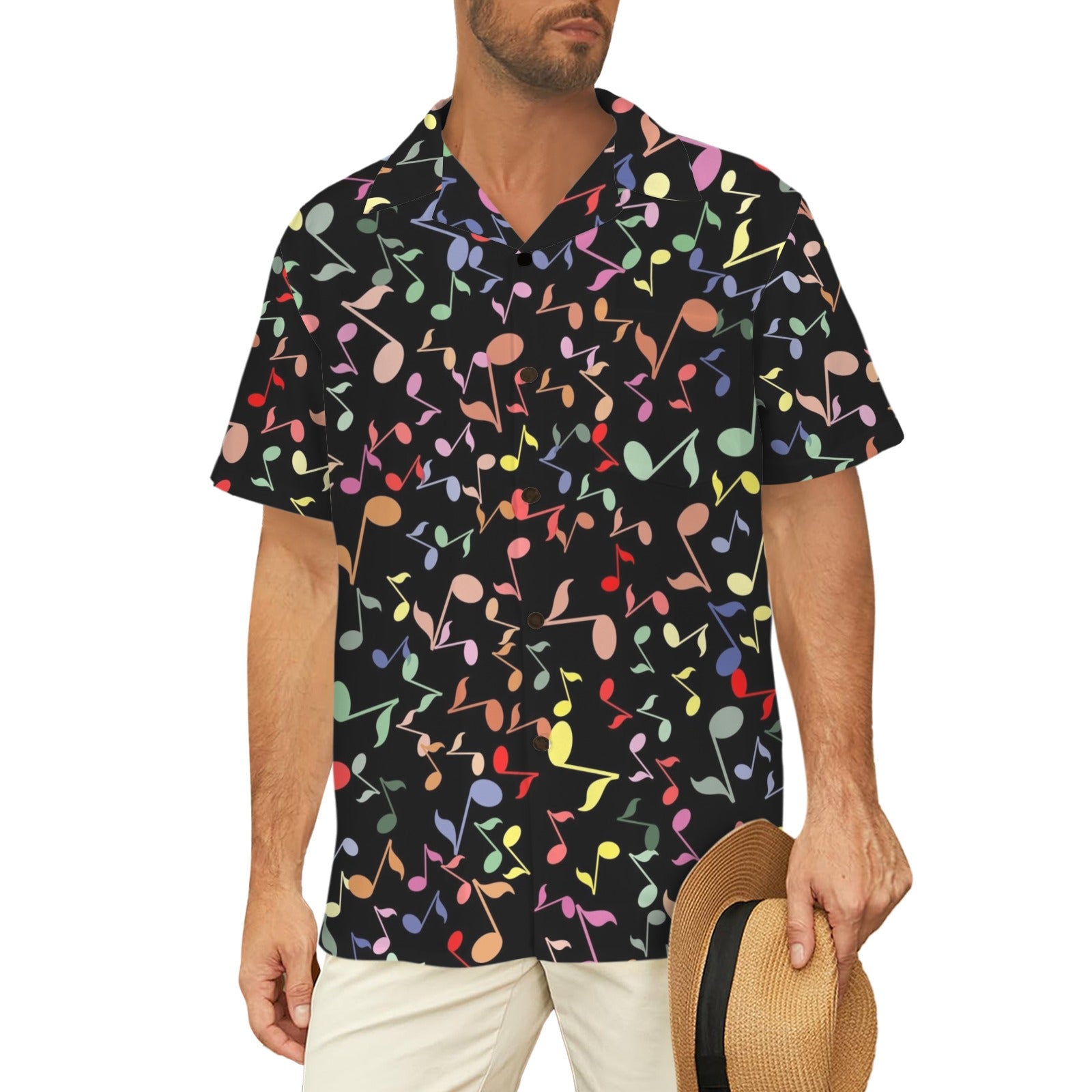 Quavers, Music Notes Men's Short Sleeve Hawaiian Shirt Men's Hawaiian Shirt (New) Music Printed Offshore