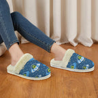 Cute Aliens in UFOs Women's Fur Trim Thick-Sole Indoor Slippers Women's Fur Trimmed Slippers Printed Offshore Sci Fi