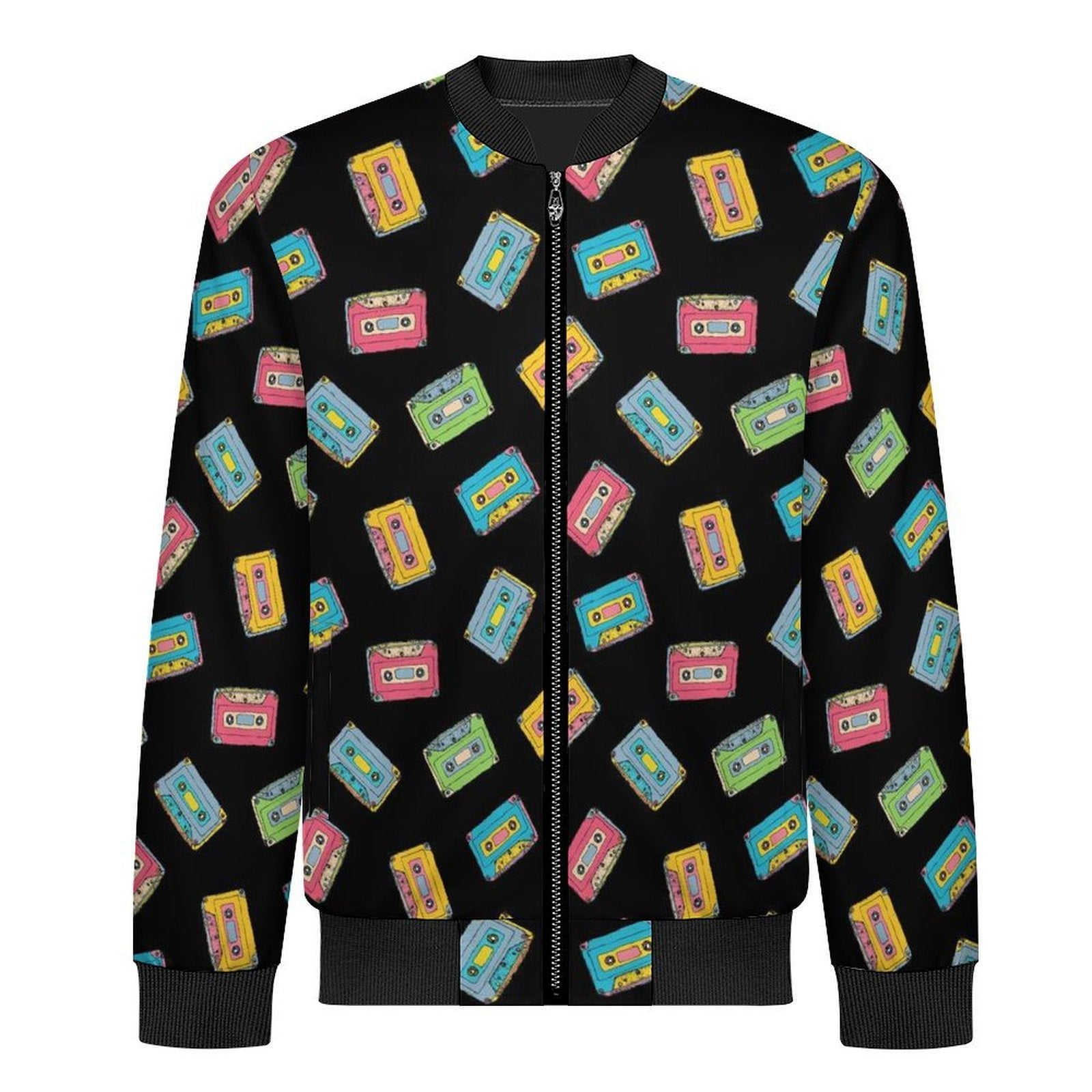 Colourful Cassette Tapes Men's Casual Zip‑Up Bomber Jacket