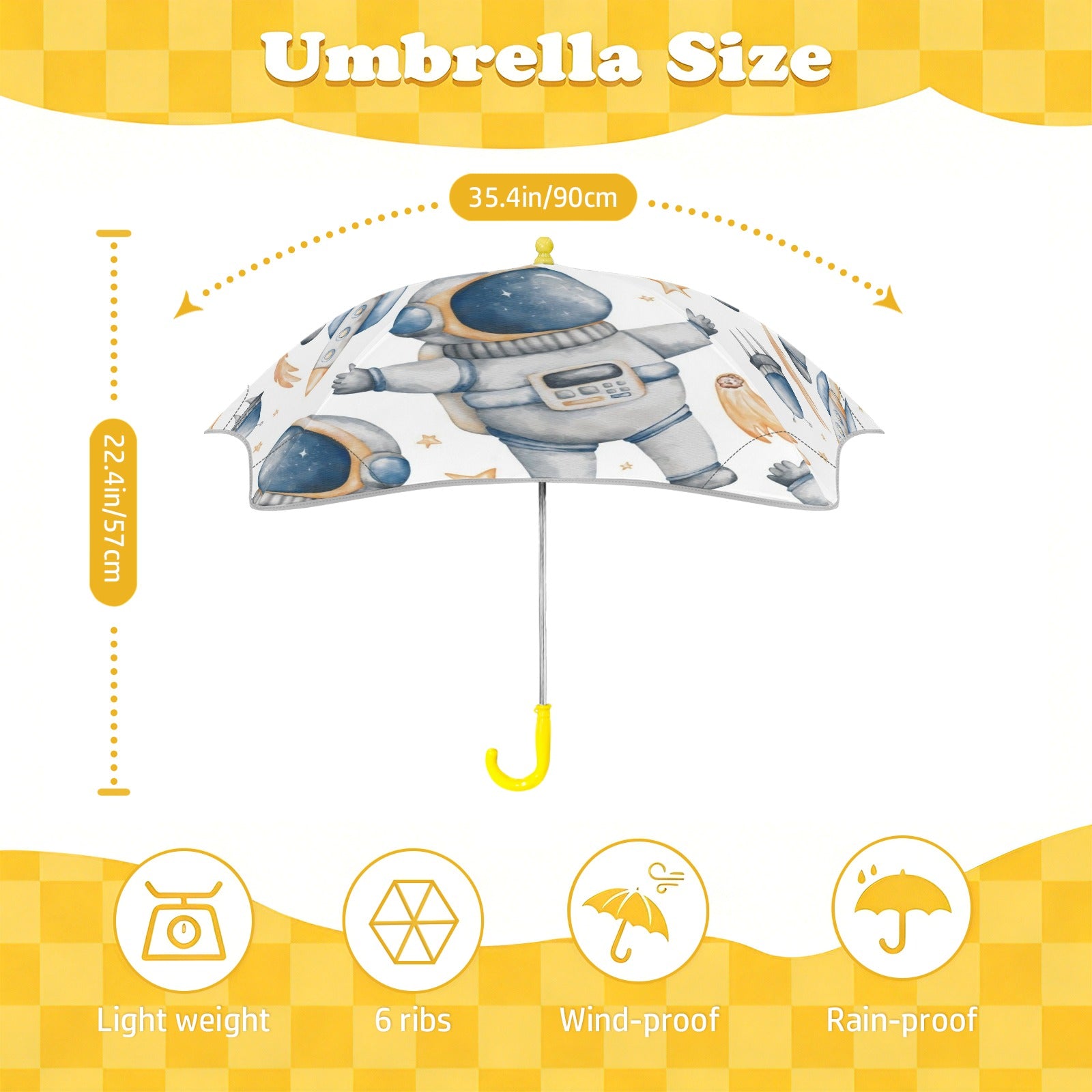 Astronauts And Rocket Ships Kids Safe Round Corner Umbrella