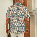 Diamond Cat Pattern Men's Short Sleeve Hawaiian Shirt Men's Hawaiian Shirt (New) animal Printed Offshore