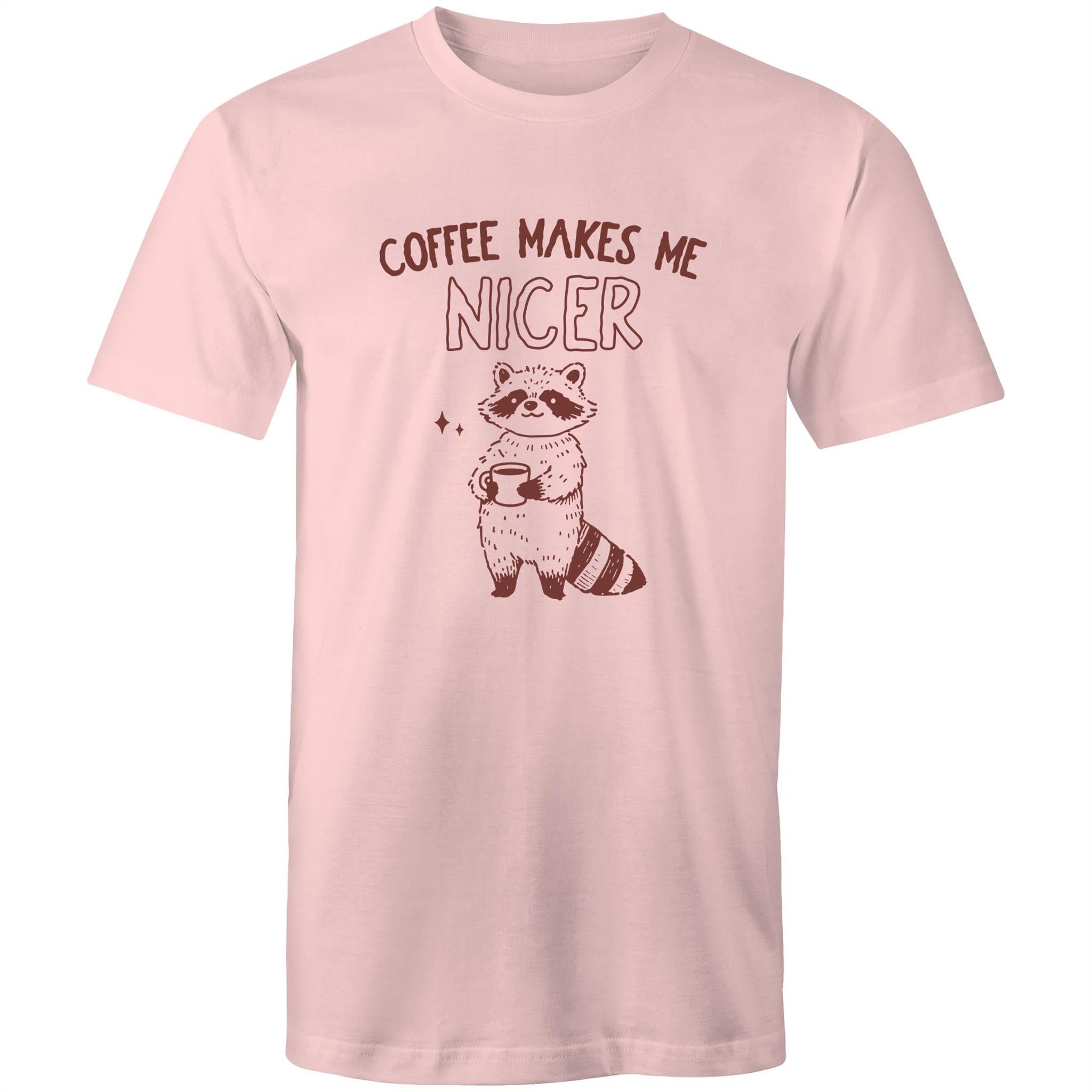 Coffee Makes Me Nicer - Mens T-Shirt Pink Mens T-shirt animal Coffee Printed In Australia