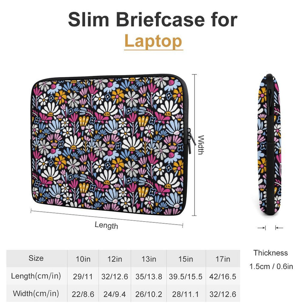 Graphic Flowers On Black Laptop Sleeve (Multiple Sizes) Laptop Sleeve Plants Printed Offshore