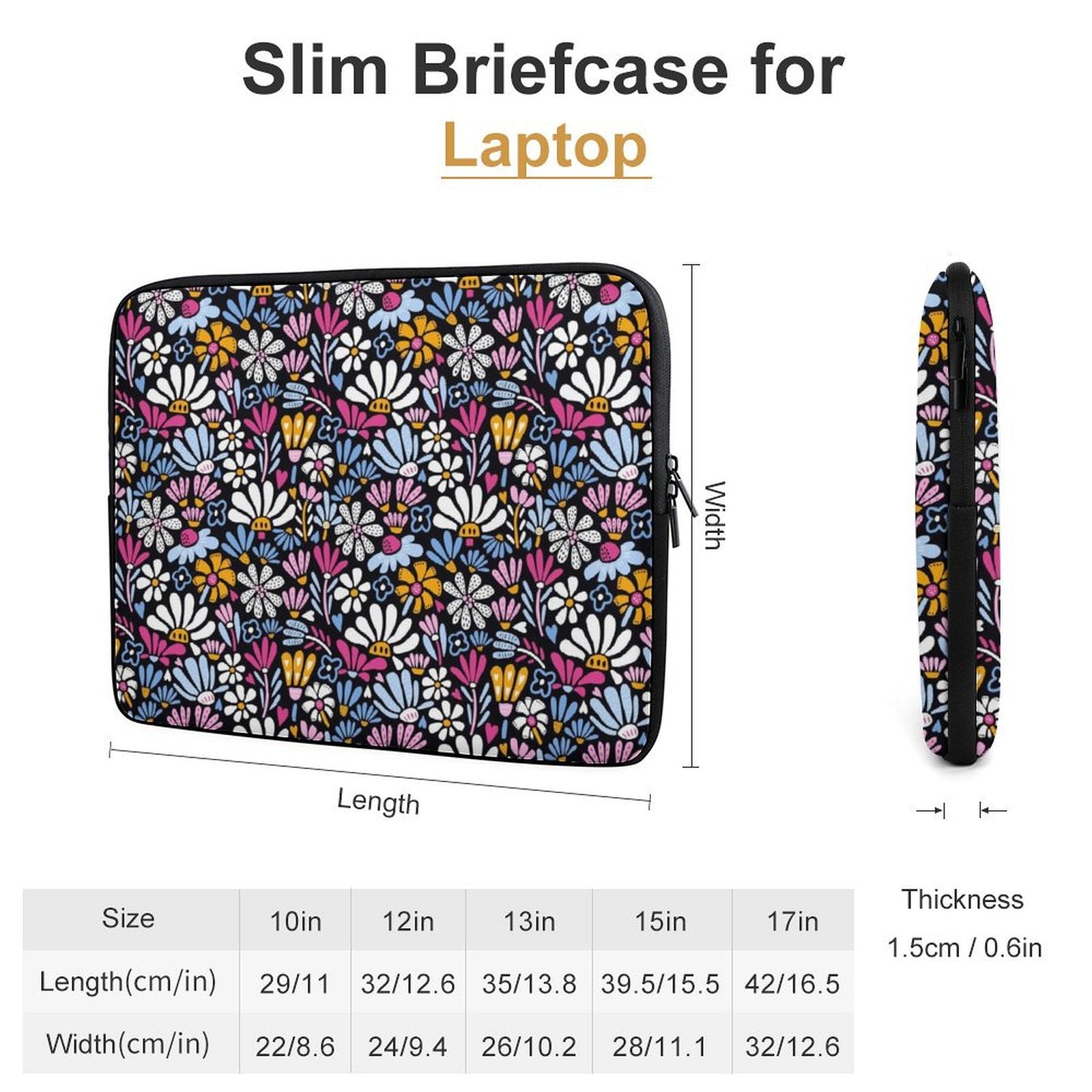 Graphic Flowers On Black - Laptop Sleeve (Multiple Sizes)