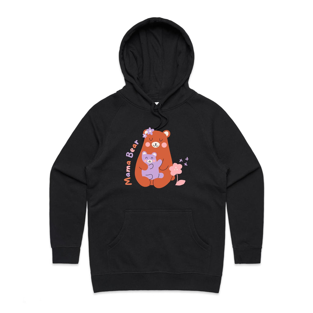 Mama Bear - Womens Hoodie Black Womens Hoodie animal Mum Printed In Australia
