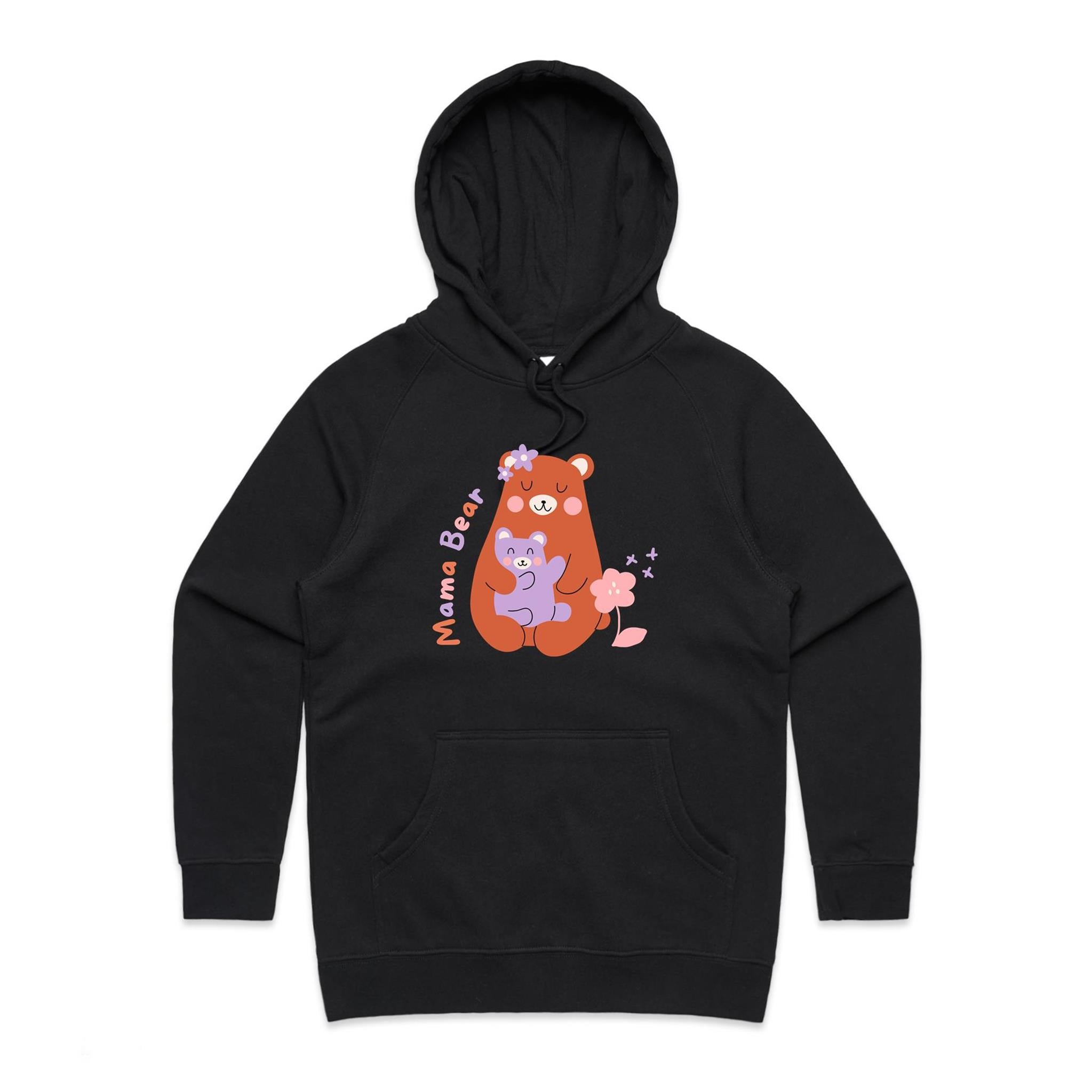 Mama Bear - Womens Hoodie Black Womens Hoodie animal Mum Printed In Australia