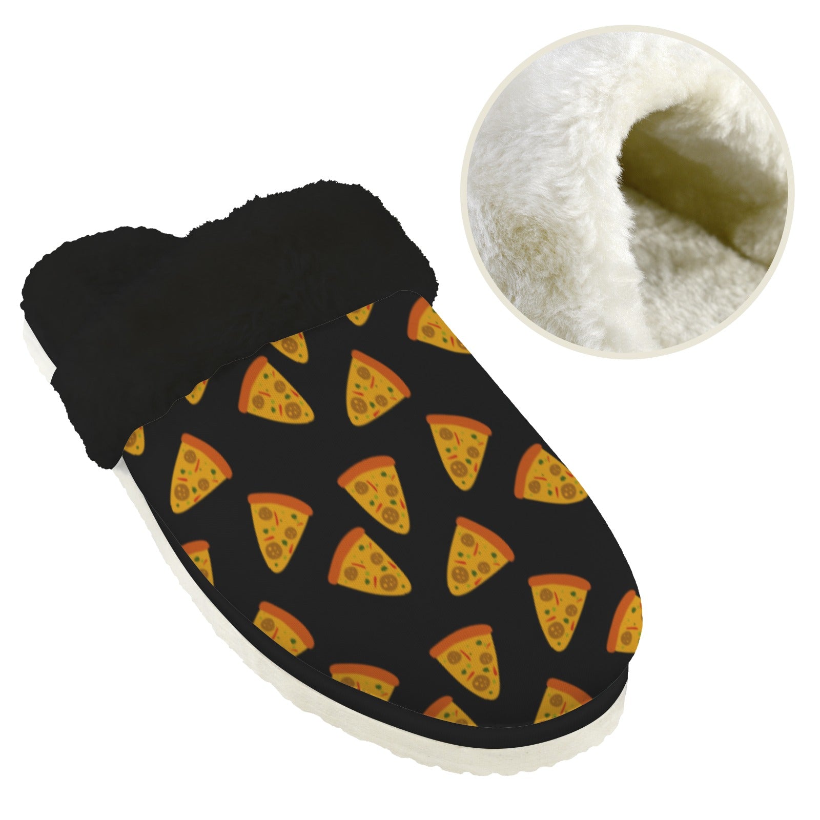 Pizzas Men's Fur Trim Thick-Sole Indoor Slippers Men's Fur Trimmed Slippers Food Printed Offshore