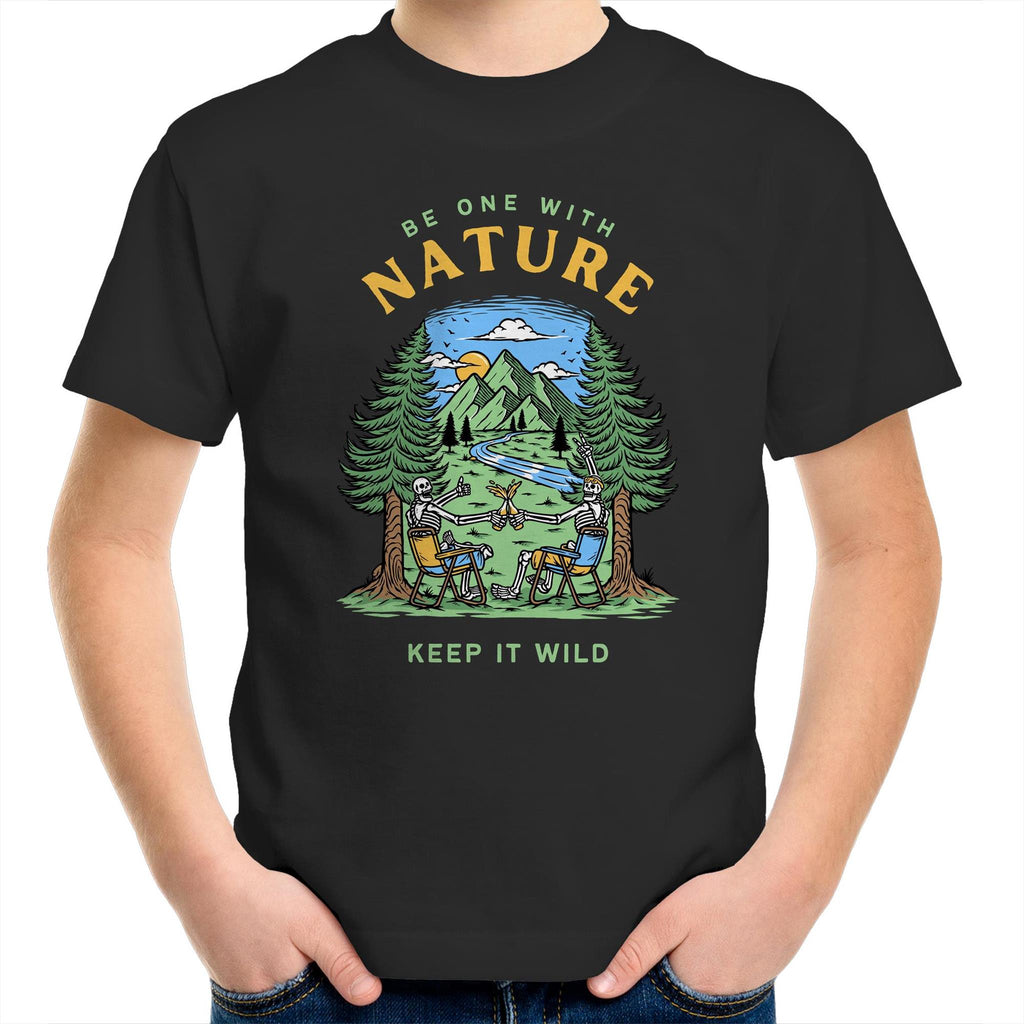 Be One With Nature - Kids Youth T-Shirt Black Kids Youth T-shirt Environment Printed In Australia