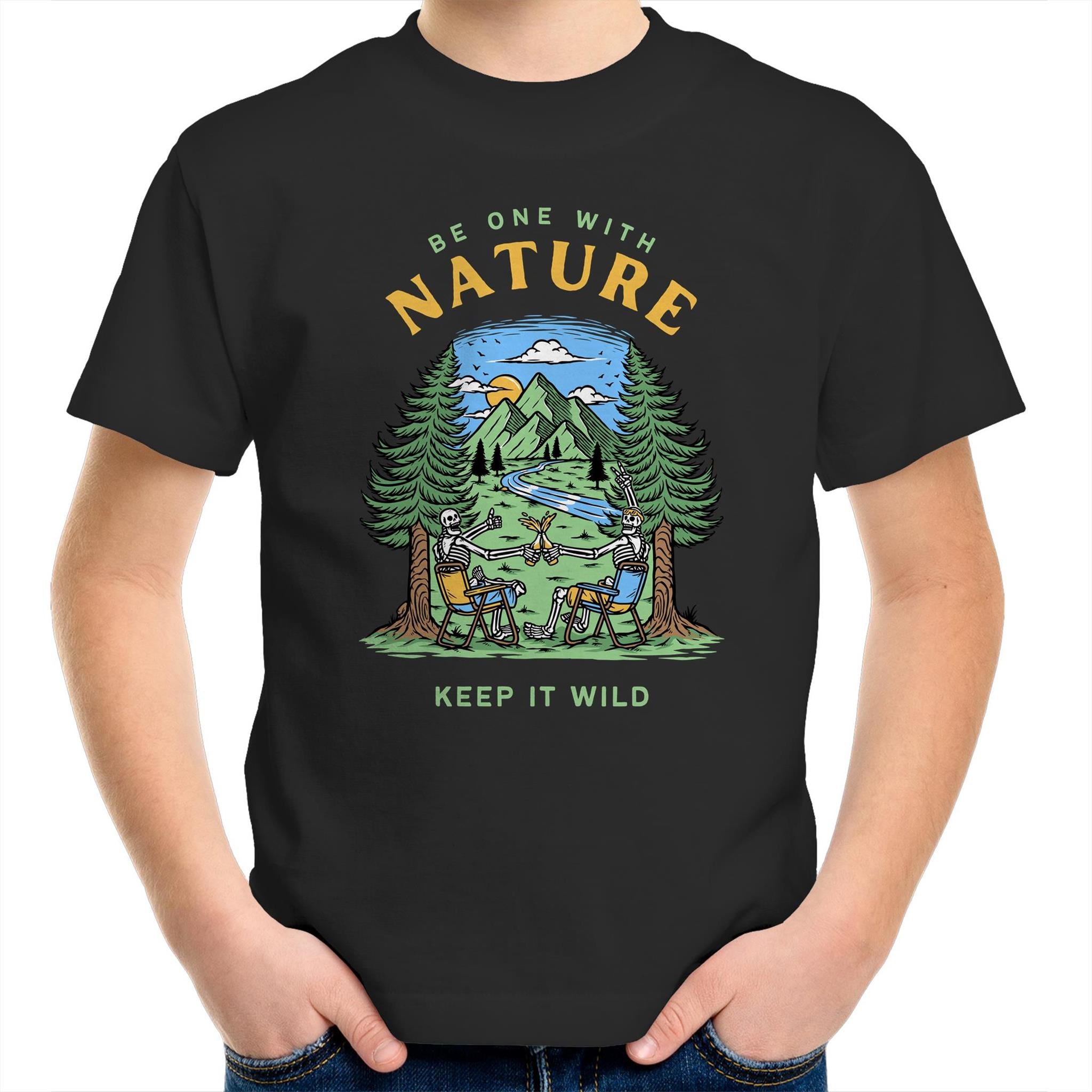 Be One With Nature - Kids Youth T-Shirt Black Kids Youth T-shirt Environment Printed In Australia