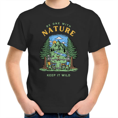 Be One With Nature - Kids Youth T-Shirt Black Kids Youth T-shirt Environment Printed In Australia