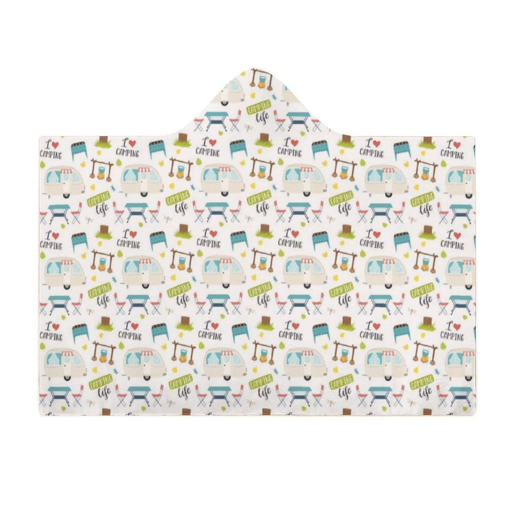 Camping Life Kids Hooded Blanket 100cm x 130cm Kids Hooded Blanket Printed Offshore
