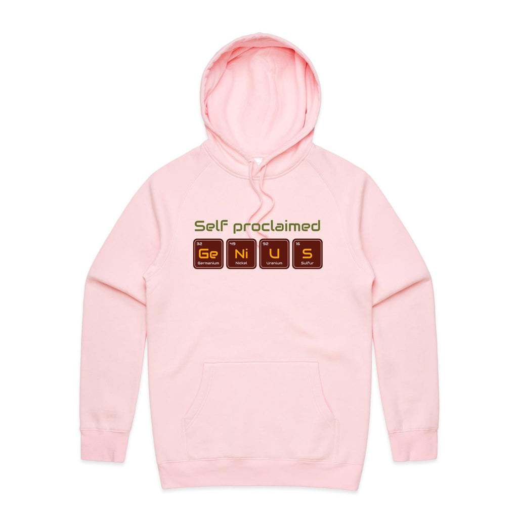 Self Proclaimed Genius - Mens Hoodie Pink Mens Hoodie Printed In Australia Science