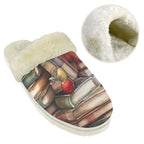 Watercolour Books Women's Fur Trim Thick-Sole Indoor Slippers Women's Fur Trimmed Slippers Printed Offshore Reading