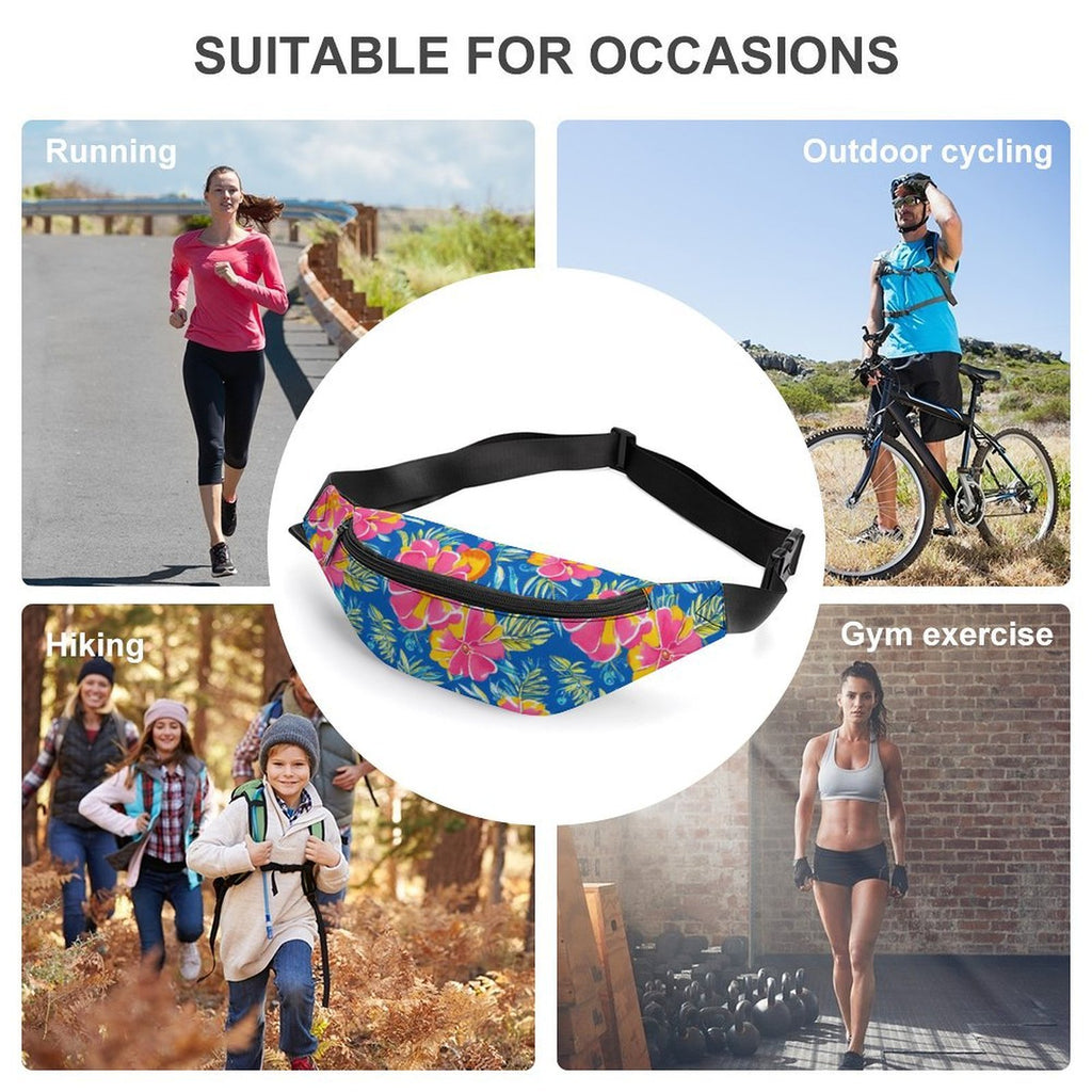 Pink And Blue Tropical Flower - Bum Bag / Fanny Pack